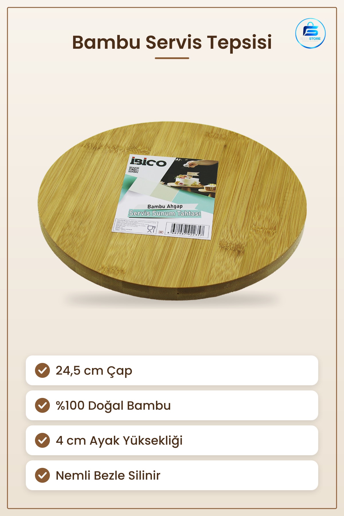 Servis Sunum Tahtası Bambu Ahşap Yuvarlak 24,5 cm Ayaklı Tepsi Aperatif Peynir Meze Kahvaltı Mutfak