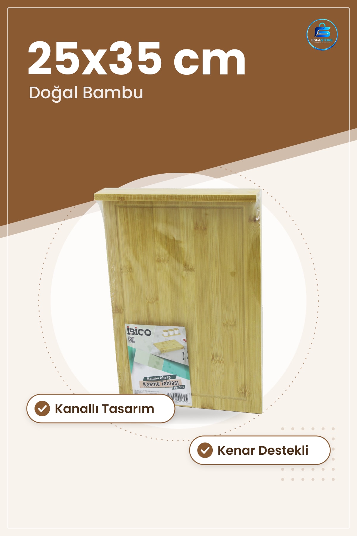 Bambu Kesme Tahtası 25x35 cm Kanallı Kenar Destekli Mutfak Et Sebze Ekmek Kesim Tabanı Doğal Ahşap