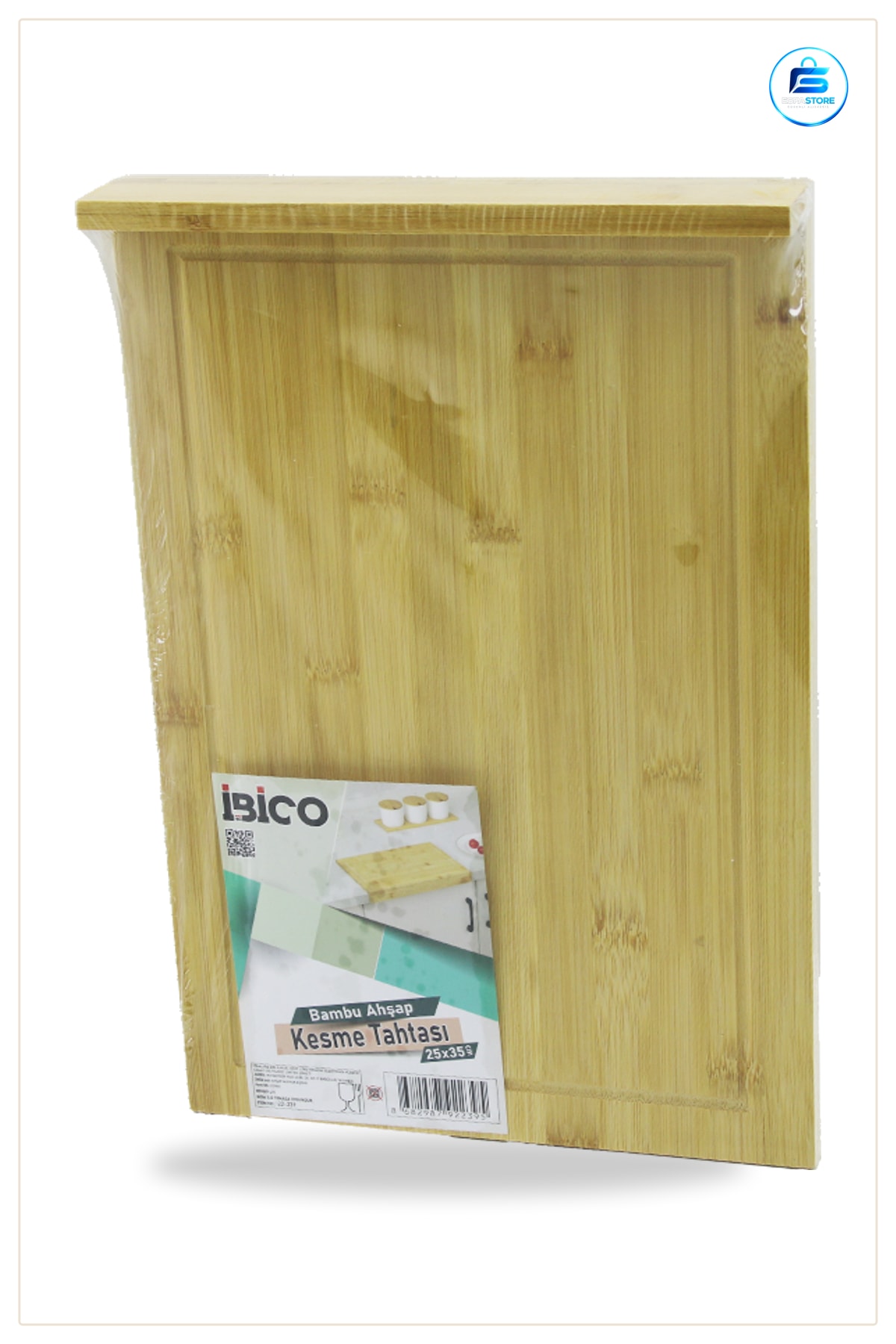 Bambu Kesme Tahtası 25x35 cm Kanallı Kenar Destekli Mutfak Et Sebze Ekmek Kesim Tabanı Doğal Ahşap