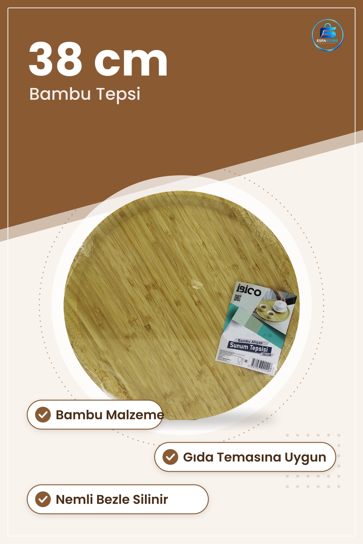Tepsi Yuvarlak Bambu Servis Sunum Tahtası 38 cm Peynir Attıştırmalık Kahvaltı Kafe