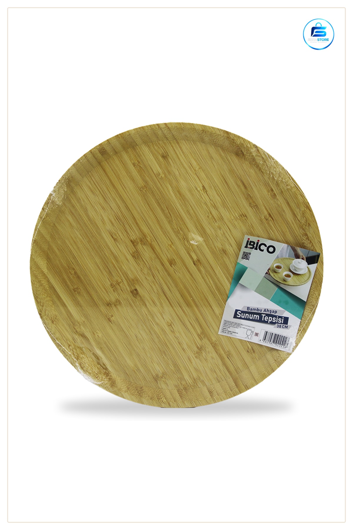 Tepsi Yuvarlak Bambu Servis Sunum Tahtası 38 cm Peynir Attıştırmalık Kahvaltı Kafe