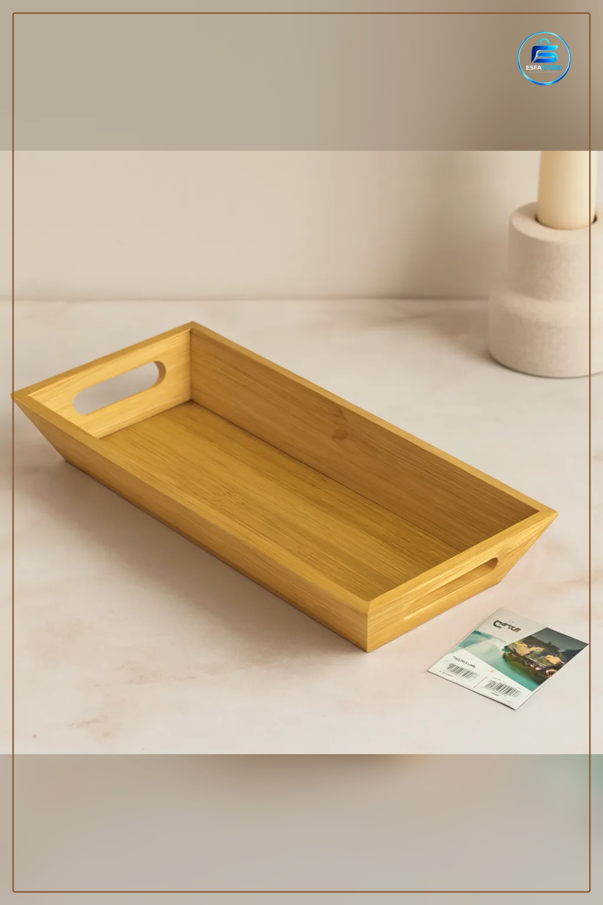 Tepsi Doğal Bambu Sunum 16x35x4.5 cm Çift Kulplu Kafe Restoran Ev Servisi Aperatif