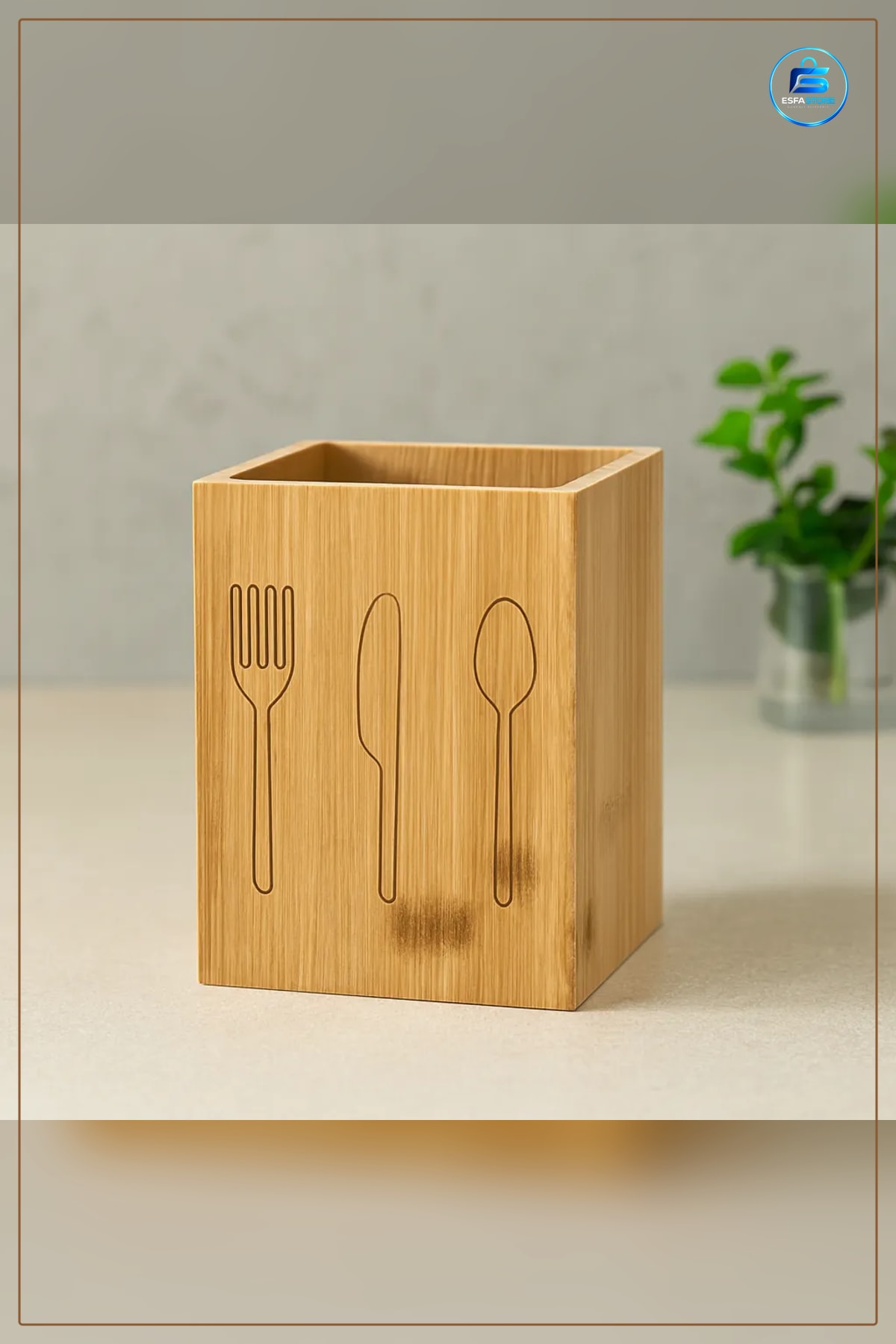 Bambu Ahşap Kaşıklık Mutfak Düzenleyici Organizer 9x9 cm Kaşık Çatal Spatula Depolama