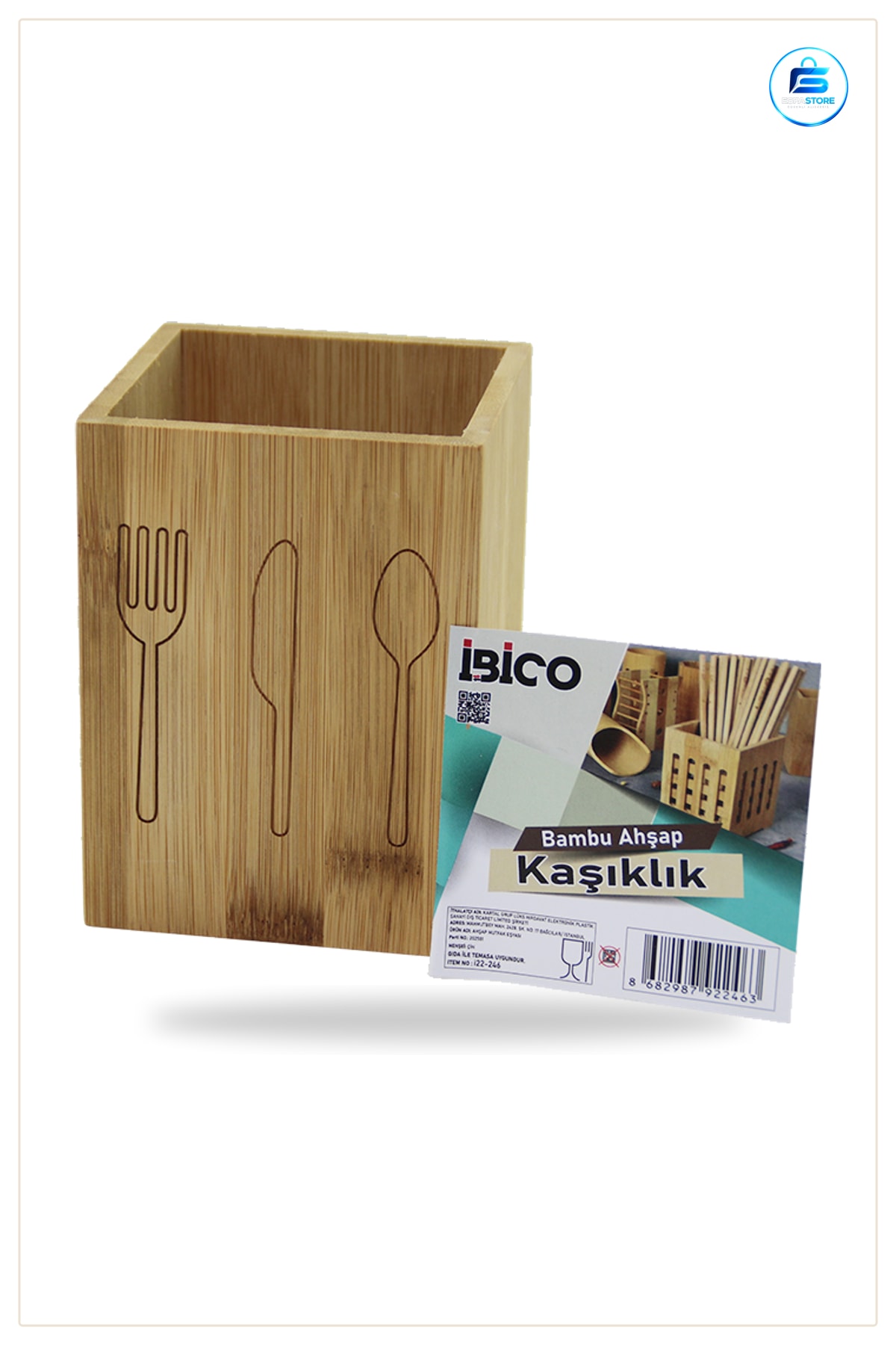 Bambu Ahşap Kaşıklık Mutfak Düzenleyici Organizer 9x9 cm Kaşık Çatal Spatula Depolama