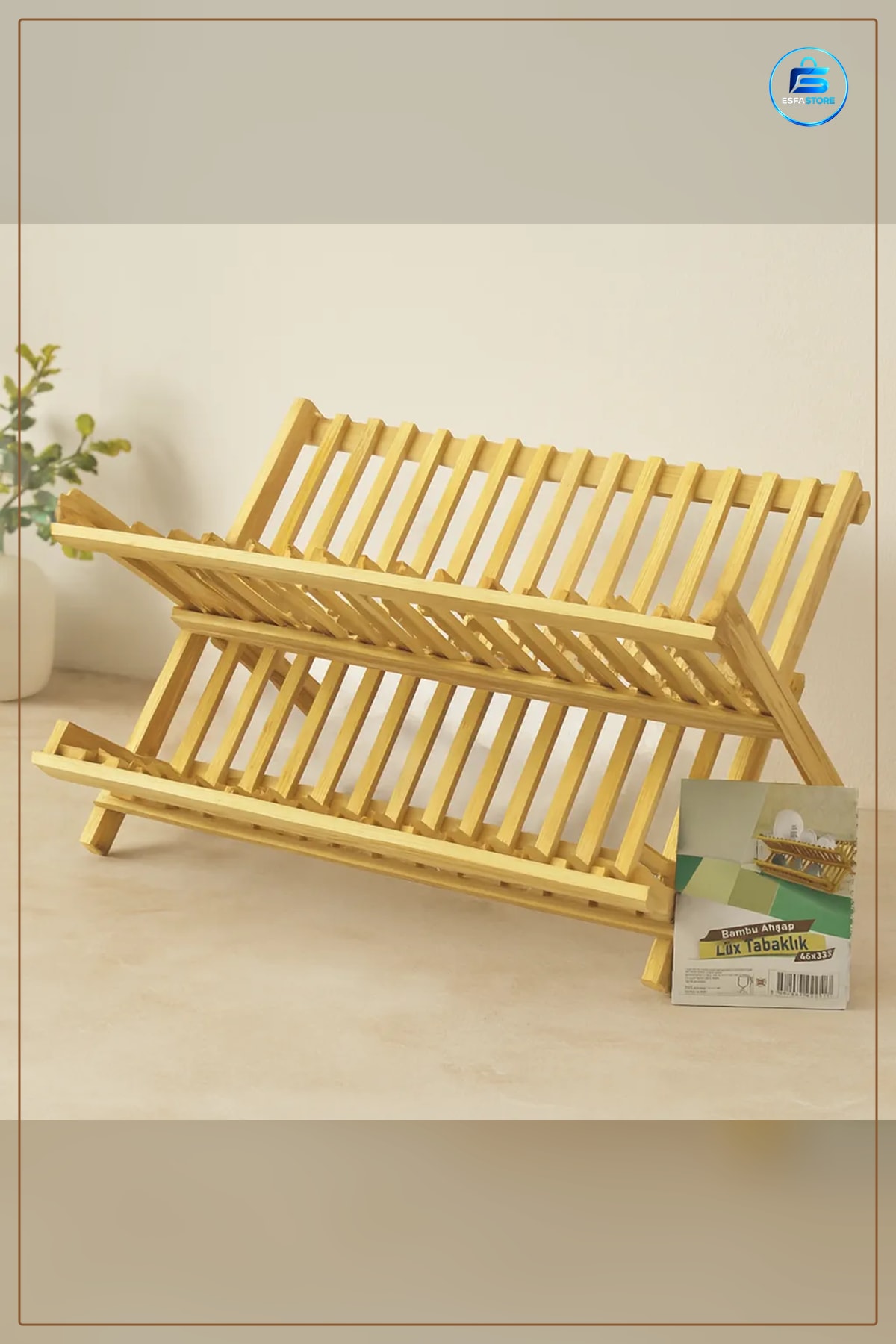 Bambu Tezgah Üstü Bulaşıklık 46x33 cm Tabaklık Kurutma Rafı Lüx Mutfak Düzenleyici Ahşap