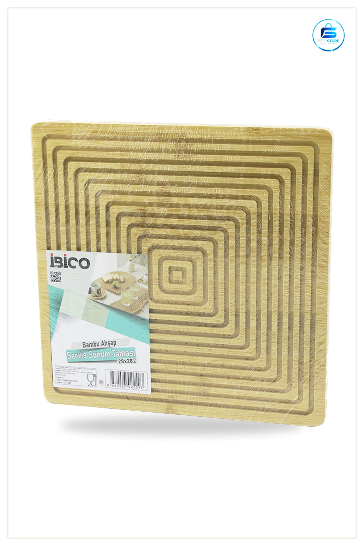 Doğal Bambu Kesme Tahtası Servis Tabağı 28x28 cm Çift Taraflı Mutfak Sunum Panosu Restoran