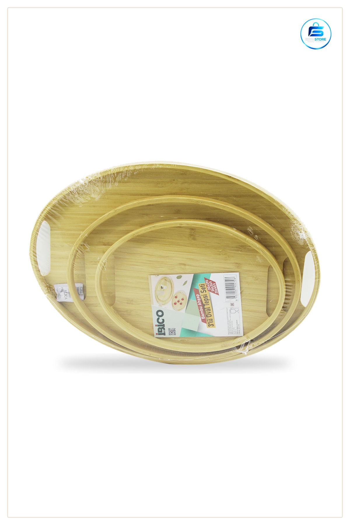 Bambu Ahşap Oval Tepsi Seti 3 Parça Kulplı Kahvaltı Çay Kahve Servis Sunum Tepsisi Mutfak Dekoratif