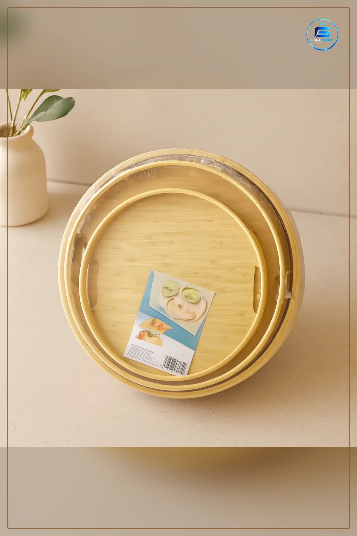 Bambu Ahşap Yuvarlak Tepsi Seti 3'lü Kahvaltı Servis Sunum Mutfak Salon Dekorasyon Doğal