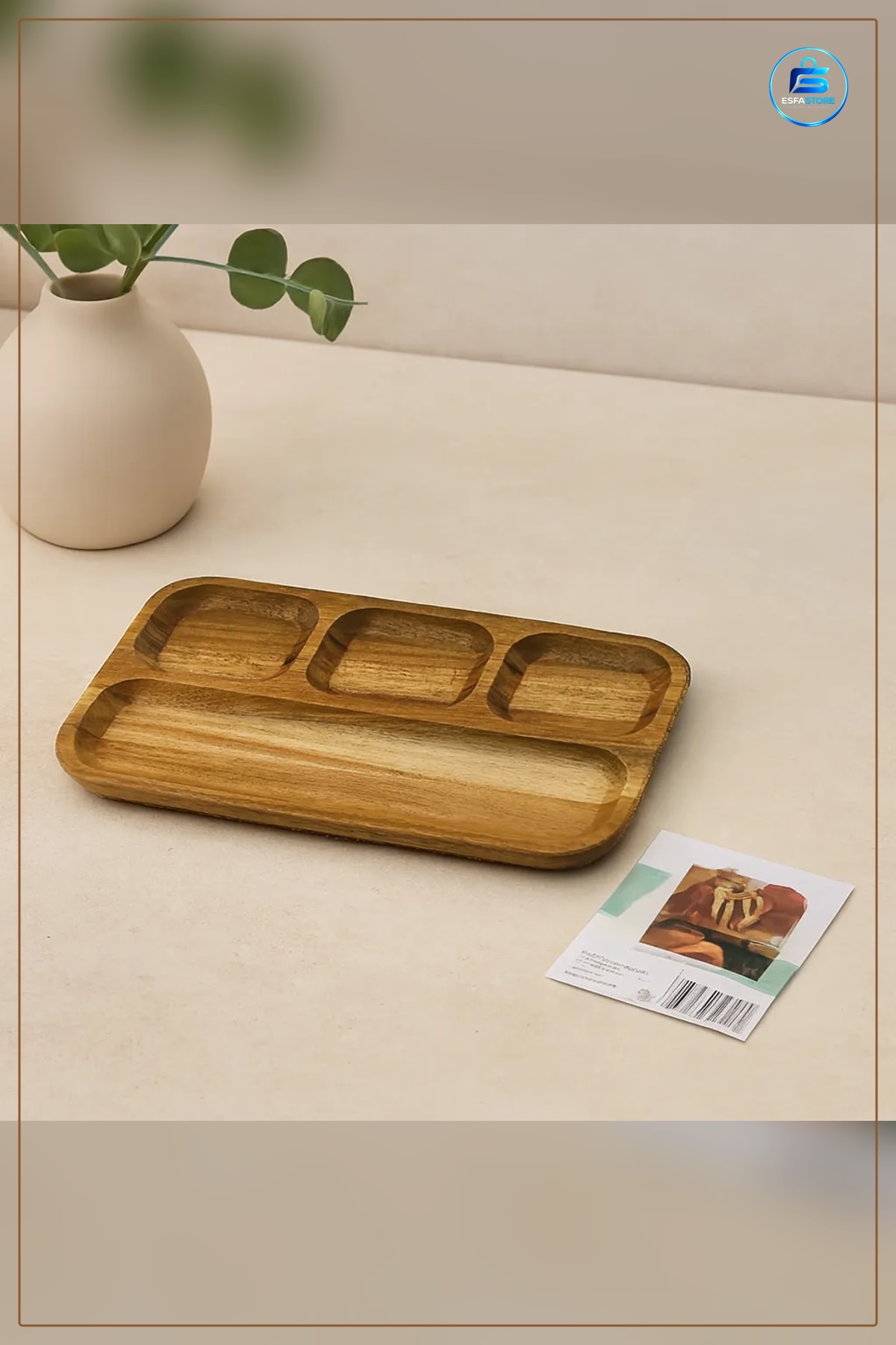 Tepsi Akasya Ahşap Servis Sunum 4 Bölmeli 25x14 cm Kahvaltı Mezelik Mutfak Dekoratif Doğal