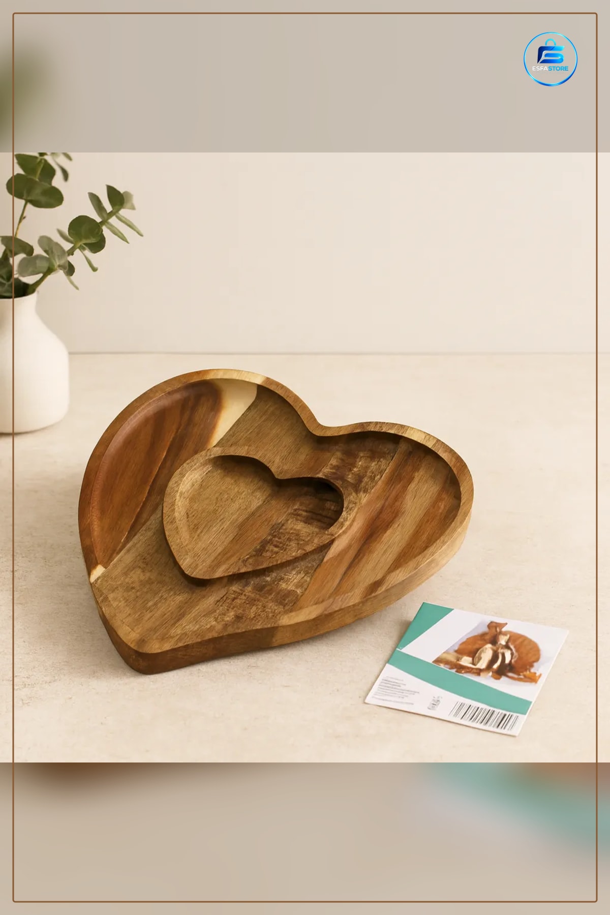 Ahşap Bambu Kalp Model Servis Tepsisi 2 Bölmeli Akasya 20x19,5 cm Aperatif Meze Peynir Sunum