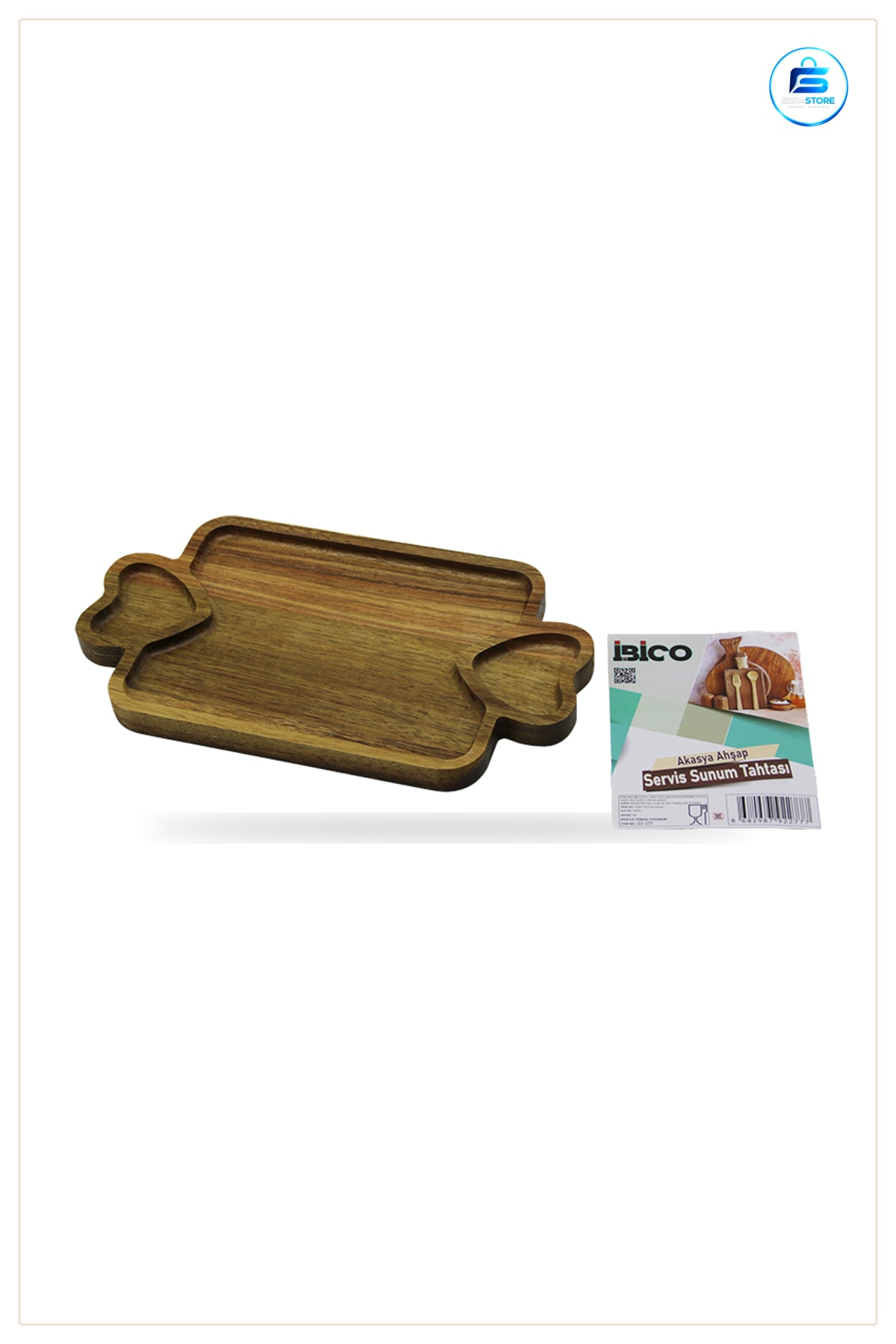 Akasya Ahşap Sunum Tepsisi 25x14x1,4 cm Kalp Bölmeli Aperatif Peynir Meze Tatlı Kahvaltı Servis
