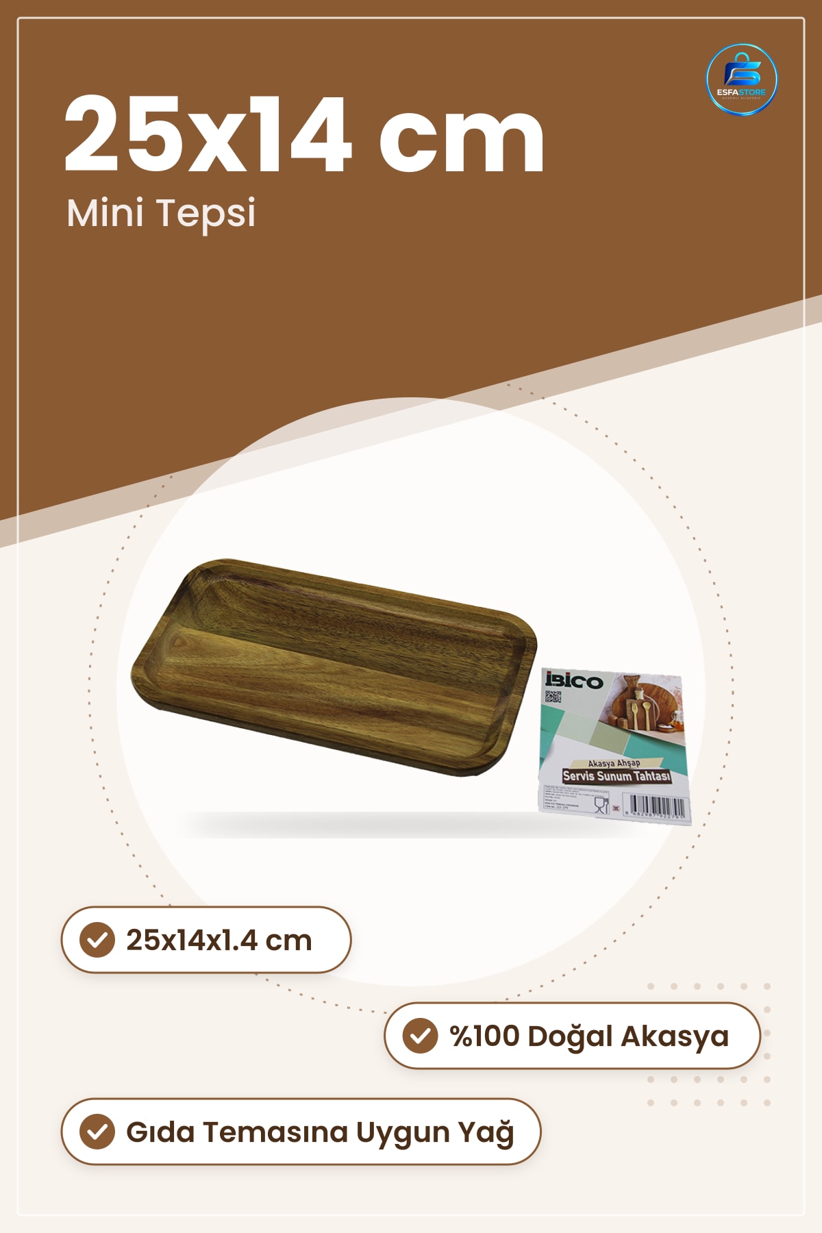 Tepsi Akasya Ahşap Dikdörtgen Servis 25x14x1.4 cm Doğal Sunum Peynir Meze Kesme Tahtası Mini