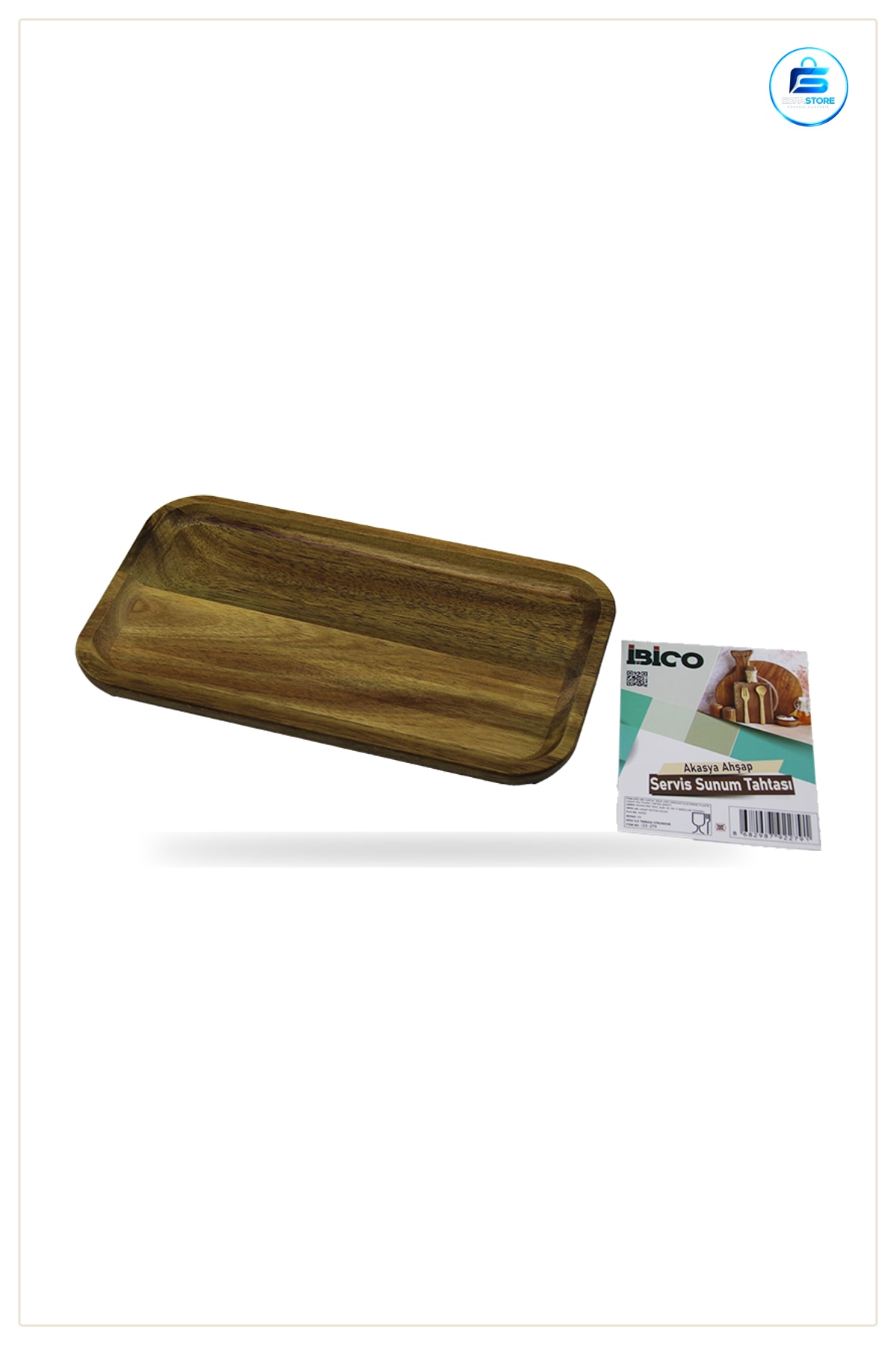 Tepsi Akasya Ahşap Dikdörtgen Servis 25x14x1.4 cm Doğal Sunum Peynir Meze Kesme Tahtası Mini