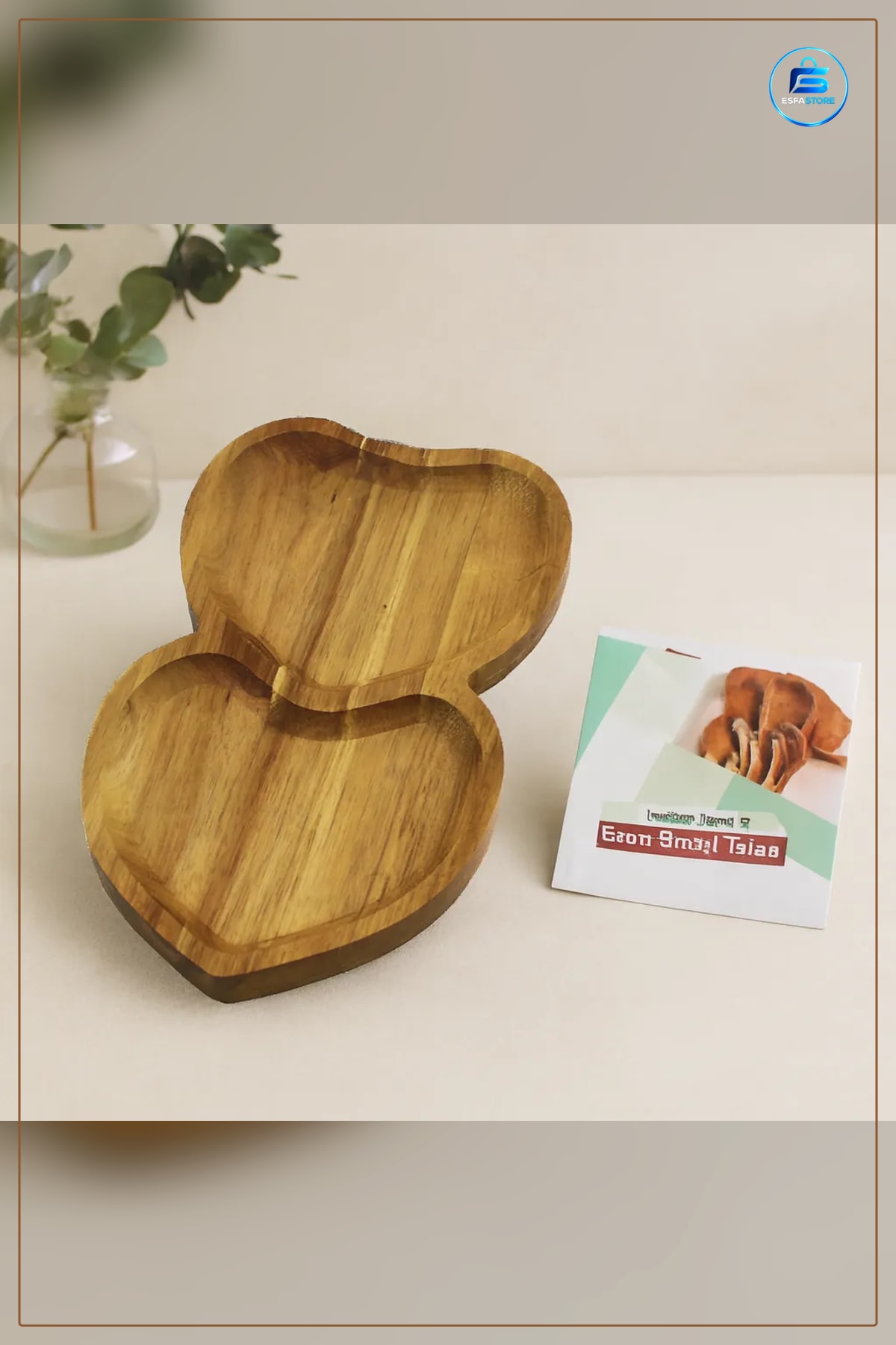 Akasya Ahşap Servis Tepsisi 2 Bölmeli Kalpli 25x14x1.4 cm Mutfak Kahvaltı Sunum Tabağı