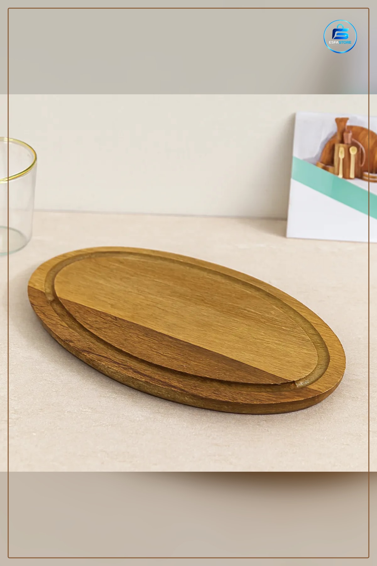 Oval Tepsi Akasya Ahşap Servis Sunum Tahtası Kenar Kanallı 24.8x13.8x1.4 cm Kesme Mutfak