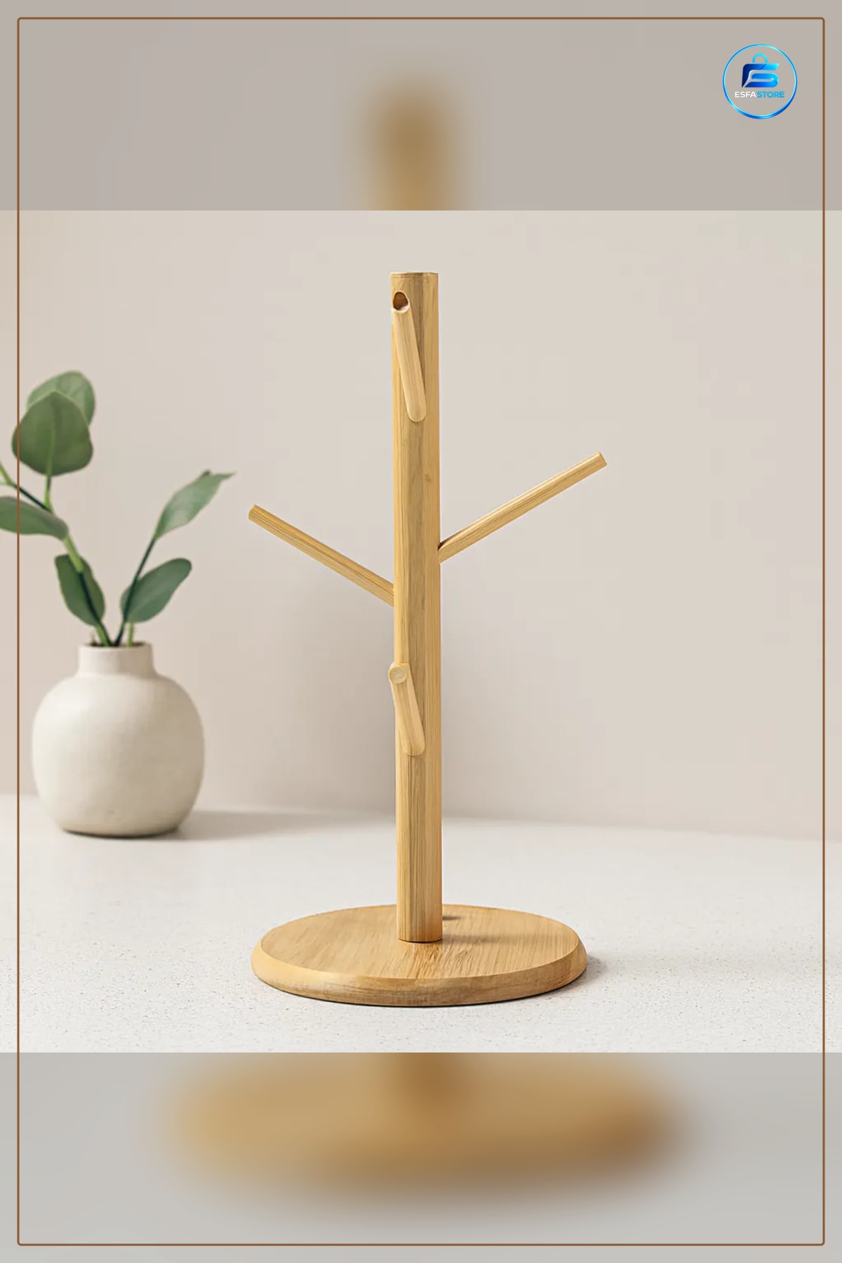 Bambu Bardak ve Fincan Askısı Mutfak Düzenleyici 35x60 cm Doğal Ahşap Dikey Depolama Altlık Uyumlu