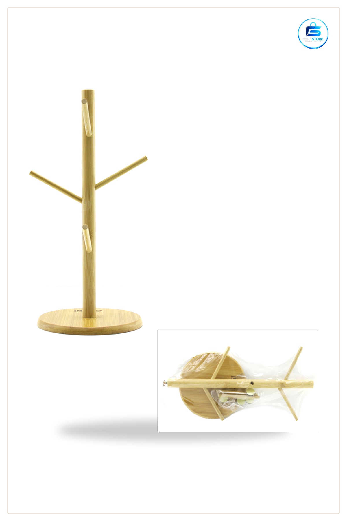 Bambu Bardak ve Fincan Askısı Mutfak Düzenleyici 35x60 cm Doğal Ahşap Dikey Depolama Altlık Uyumlu