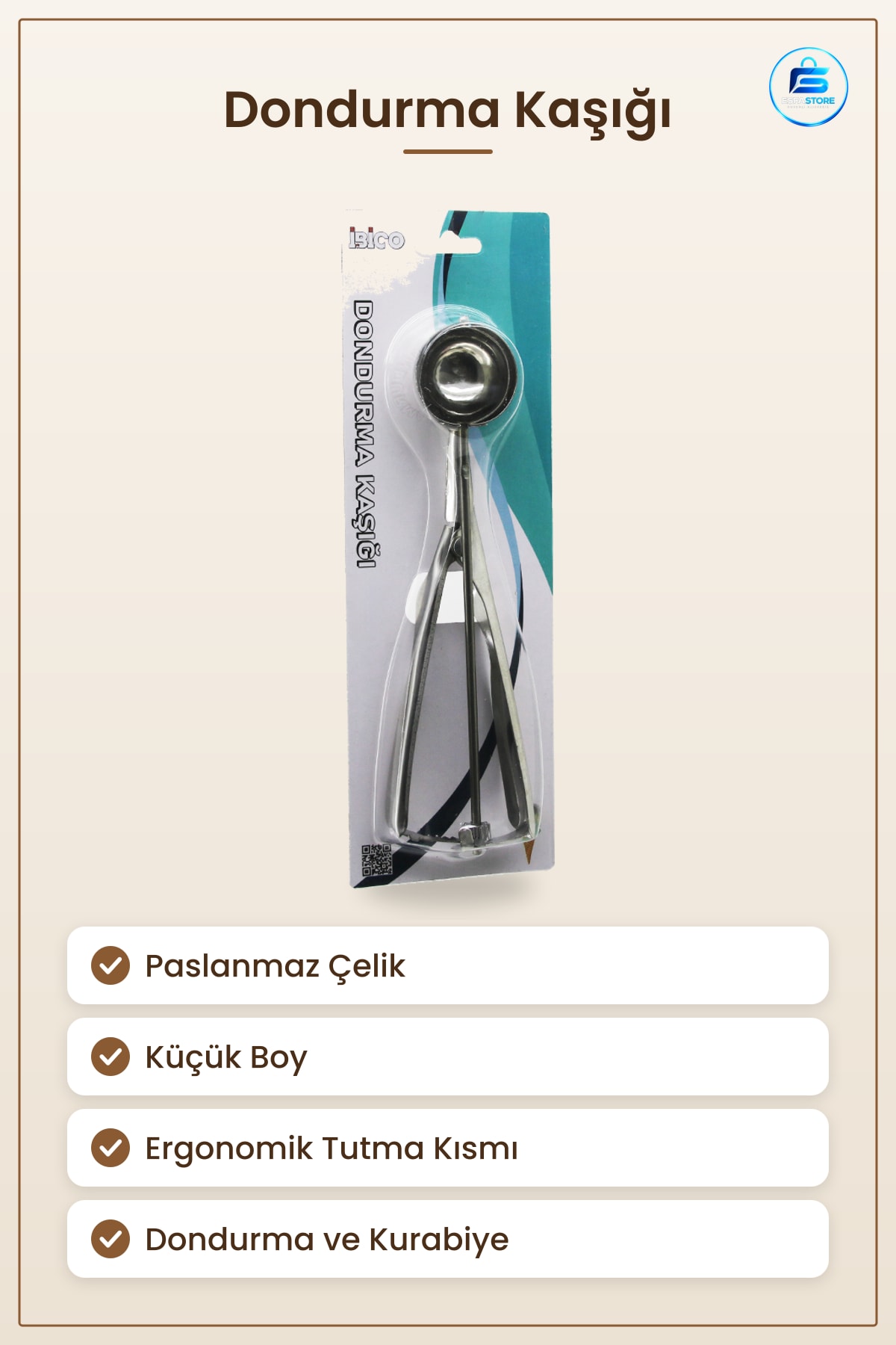 Paslanmaz Çelik Küçük Boy Dondurma Kaşığı Kurabiye Tatlı Servis Mutfak Sofra Dayanıklı Ergonomik