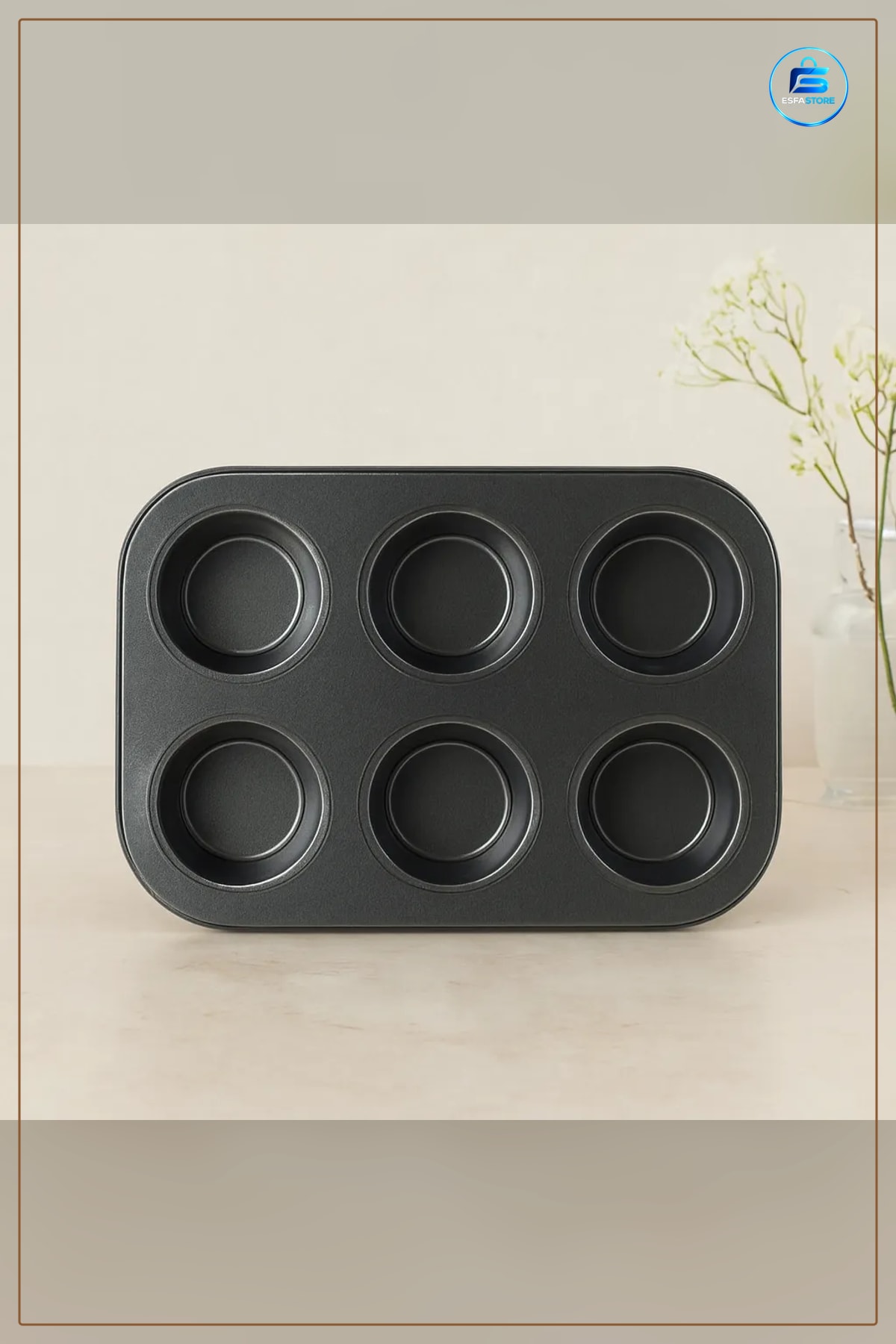 Muffin Kek Kalıbı 6 Gözlü Siyah Metal Fırın ve Pişirme Cupcake Karbon Çelik Mutfak Dayanıklı