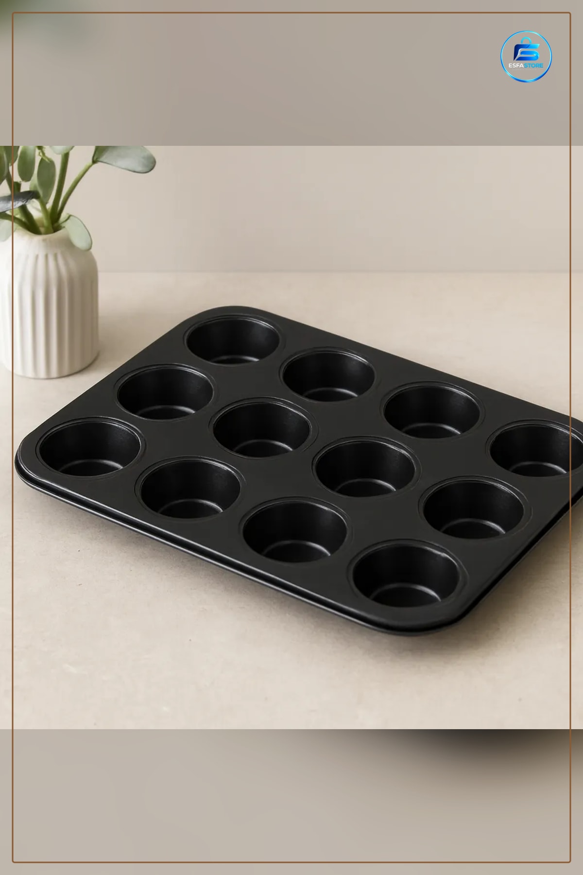Metal Muffin Kek Kalıbı 12 Gözlü Siyah Yapışmaz Kaplama Fırın Cupcake Tepsisi Mutfak