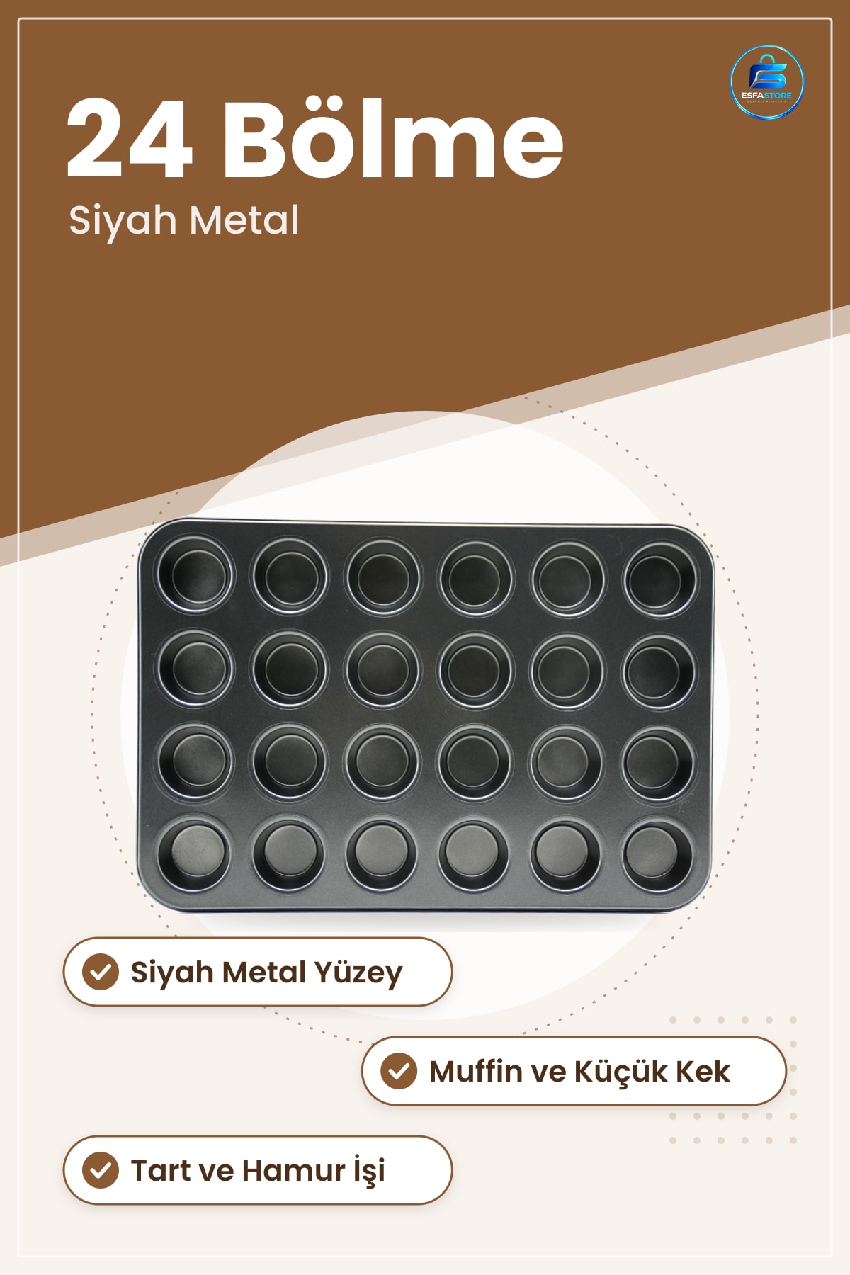 Muffin Kek Fırın Kalıbı 24 Bölmeli Siyah Metal Mutfak Pişirme Tepsisi Tart Hamur İşi