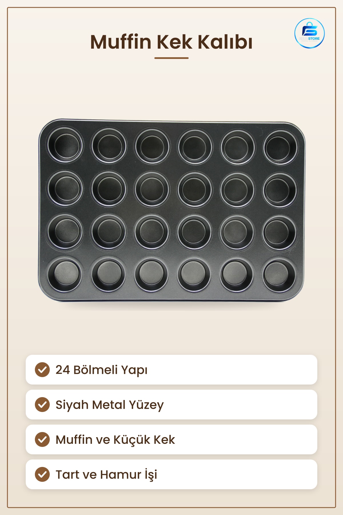 Muffin Kek Fırın Kalıbı 24 Bölmeli Siyah Metal Mutfak Pişirme Tepsisi Tart Hamur İşi