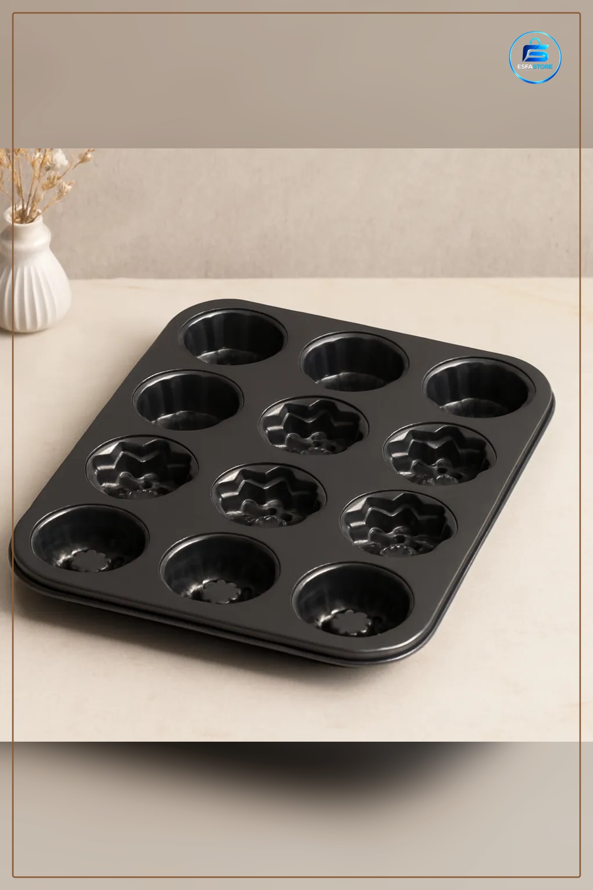 Muffin ve Kek Kalıbı 12 Gözlü Metal Siyah Fırın Cupcake Pişirme Tepsisi Mutfak Ev Profesyonel