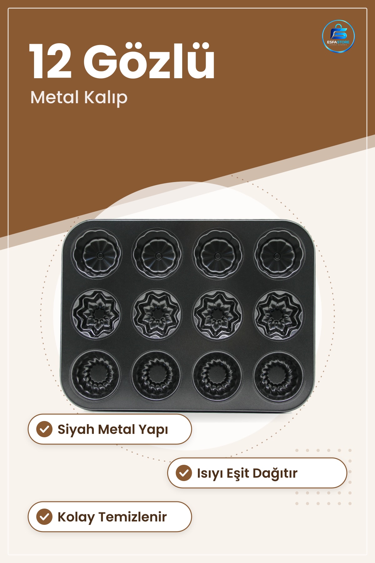Muffin ve Kek Kalıbı 12 Gözlü Metal Siyah Fırın Cupcake Pişirme Tepsisi Mutfak Ev Profesyonel
