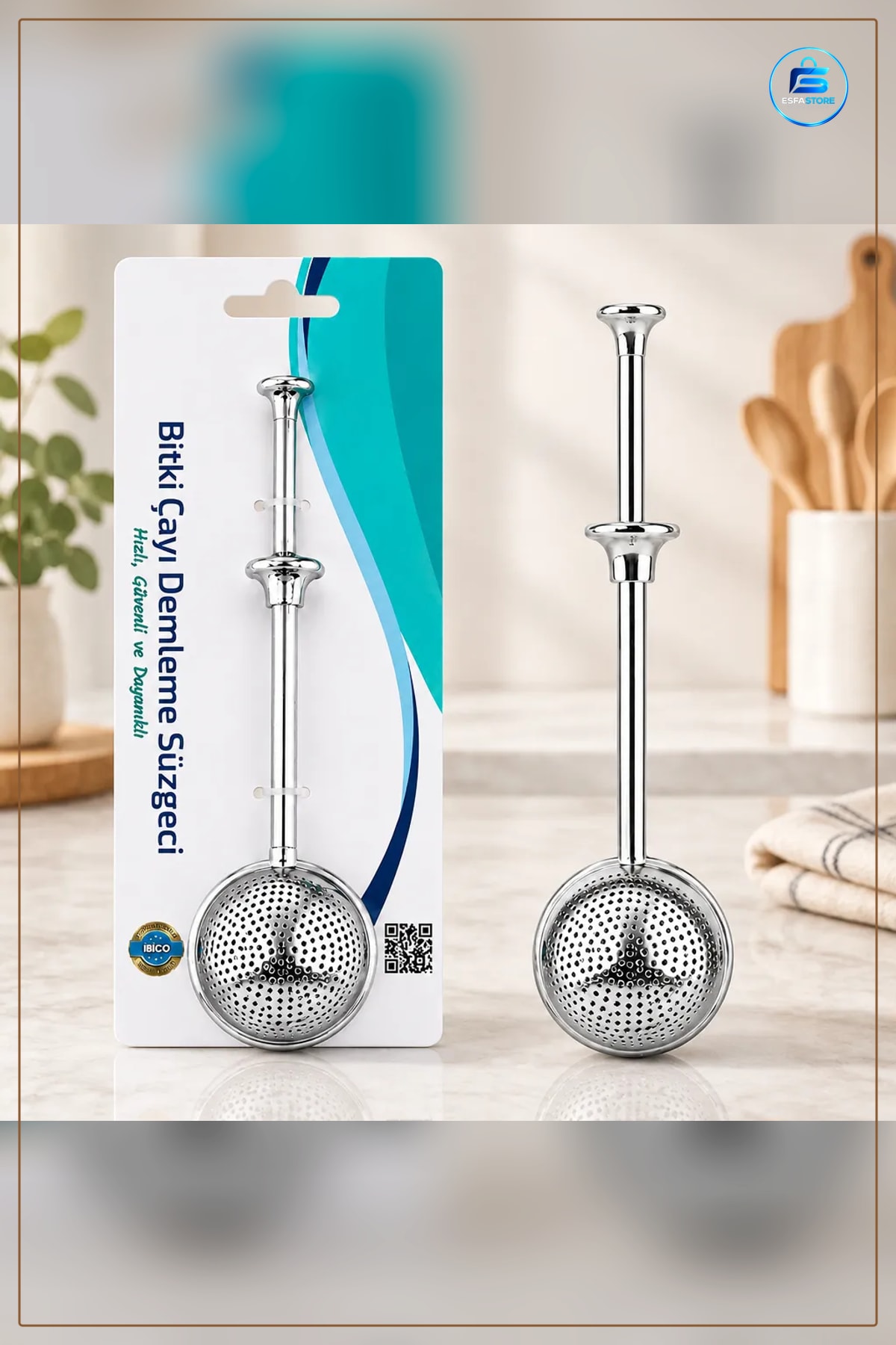 Çay Süzgeci Saplı Paslanmaz Çelik Bitki Çayı Demleme Aparatı 5 cm Çap Mutfak Aksesuarı