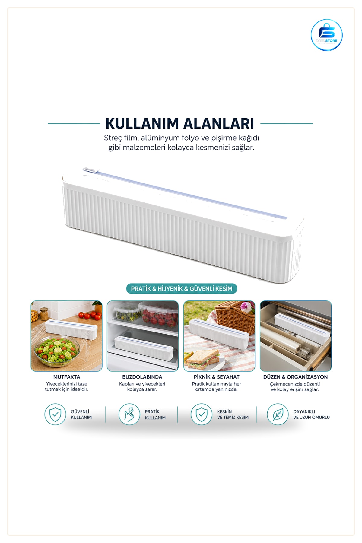 Folyo ve Streç Film Kesici 35 cm Manyetik Kesme Aparatlı Mutfak Makası Pratik Hijyenik Rulo
