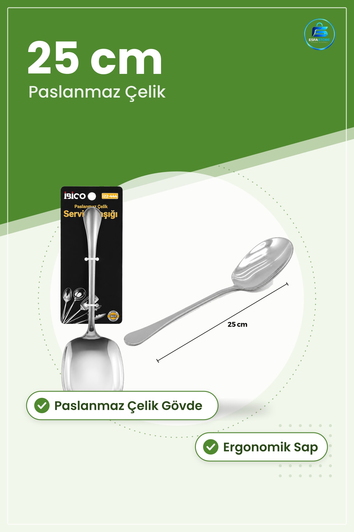 Paslanmaz Çelik Krom Servis Kaşığı 25 cm Pişirme Malzemesi Mutfak Sofra Dayanıklı Ergonomik