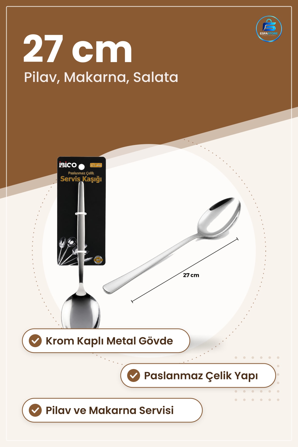 Servis Kaşığı 27 cm Krom Metal Paslanmaz Çelik Pilav Makarna ve Salata Sunumu İçin