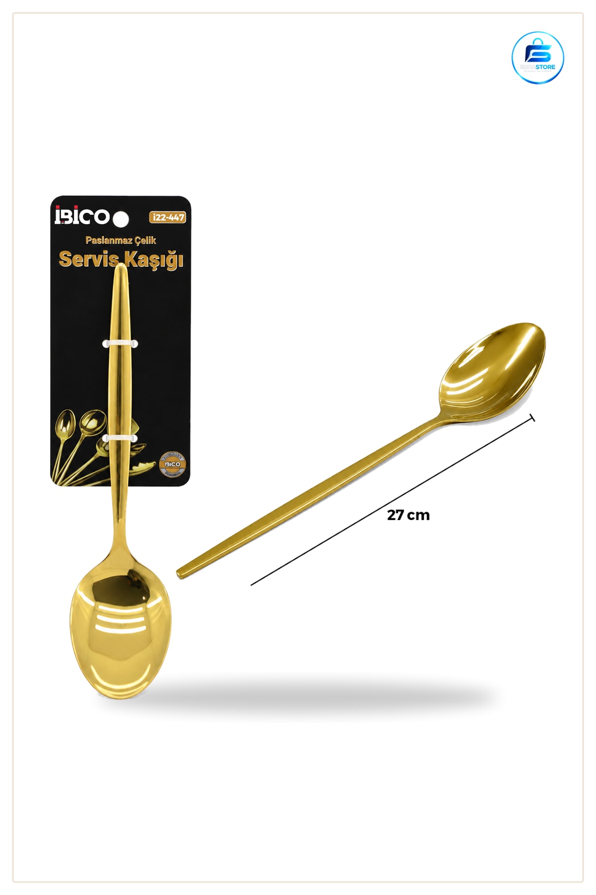 Altın Servis Kaşığı 27 cm Paslanmaz Çelik Metal Sofra Yemek Mutfak Pilav Çorba Garnitür