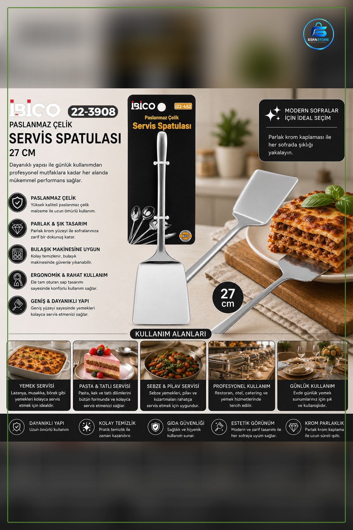 Krom Kaplama Metal Spatula 27 cm Pişirme ve Servis Malzemesi Pasta Kek Börek Hamur İşi