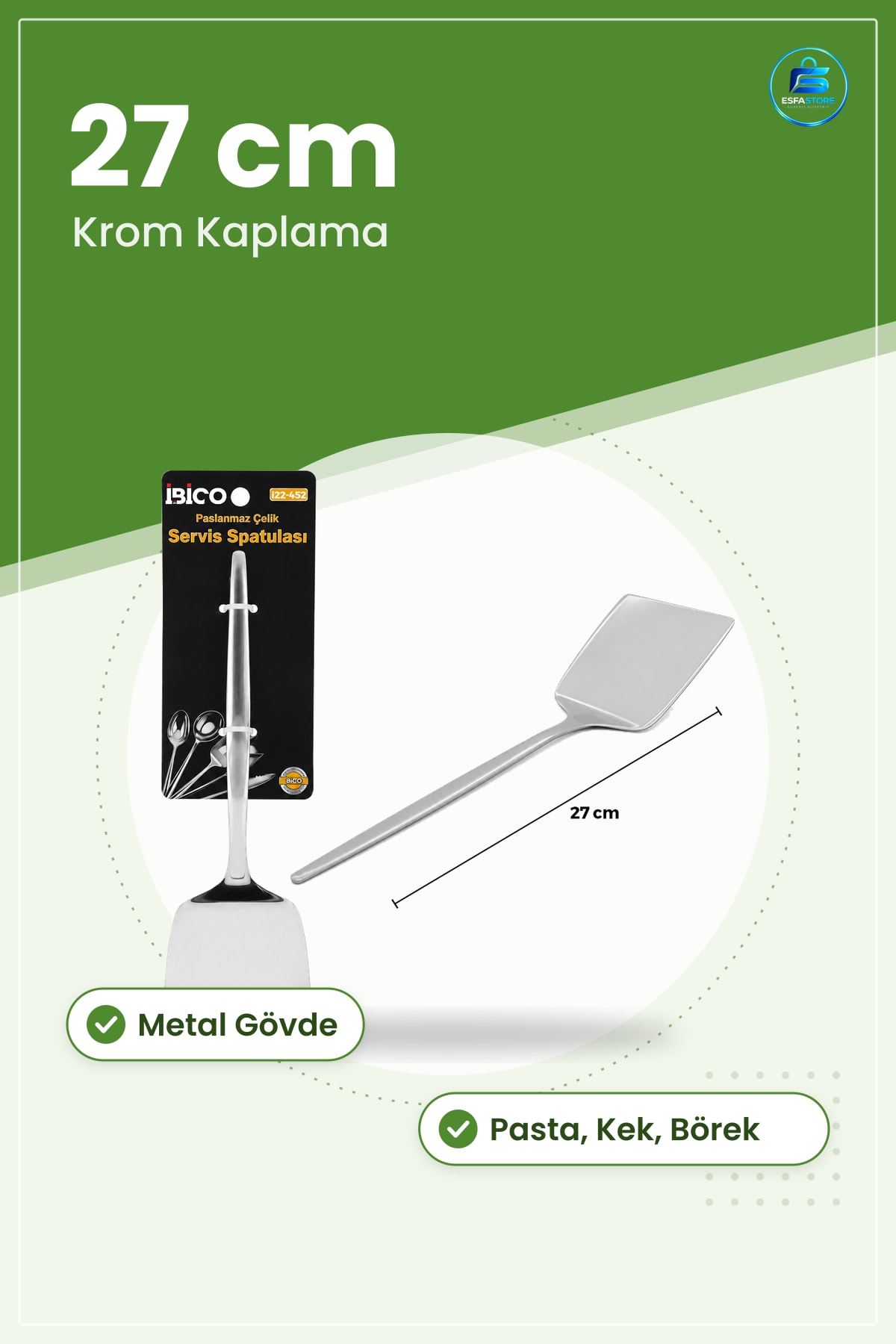 Krom Kaplama Metal Spatula 27 cm Pişirme ve Servis Malzemesi Pasta Kek Börek Hamur İşi