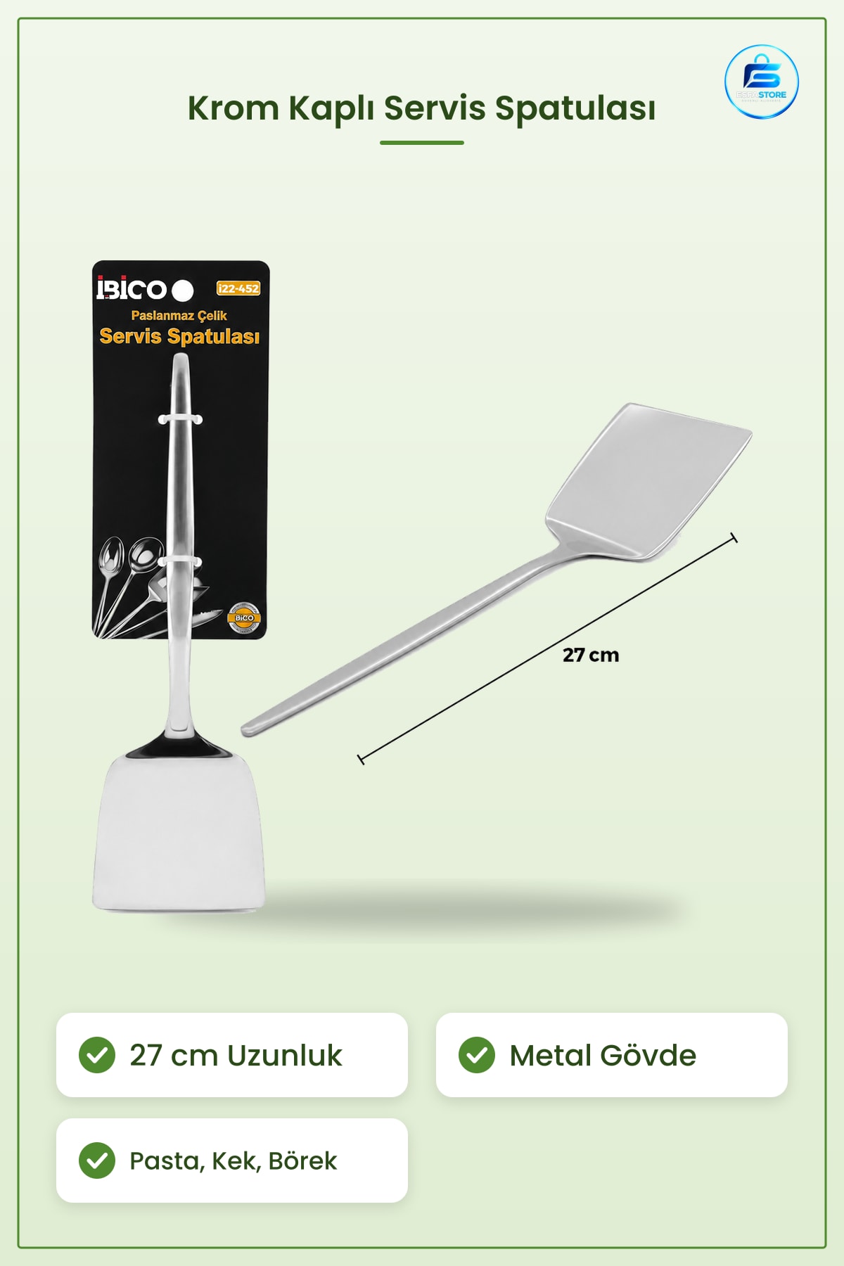 Krom Kaplama Metal Spatula 27 cm Pişirme ve Servis Malzemesi Pasta Kek Börek Hamur İşi