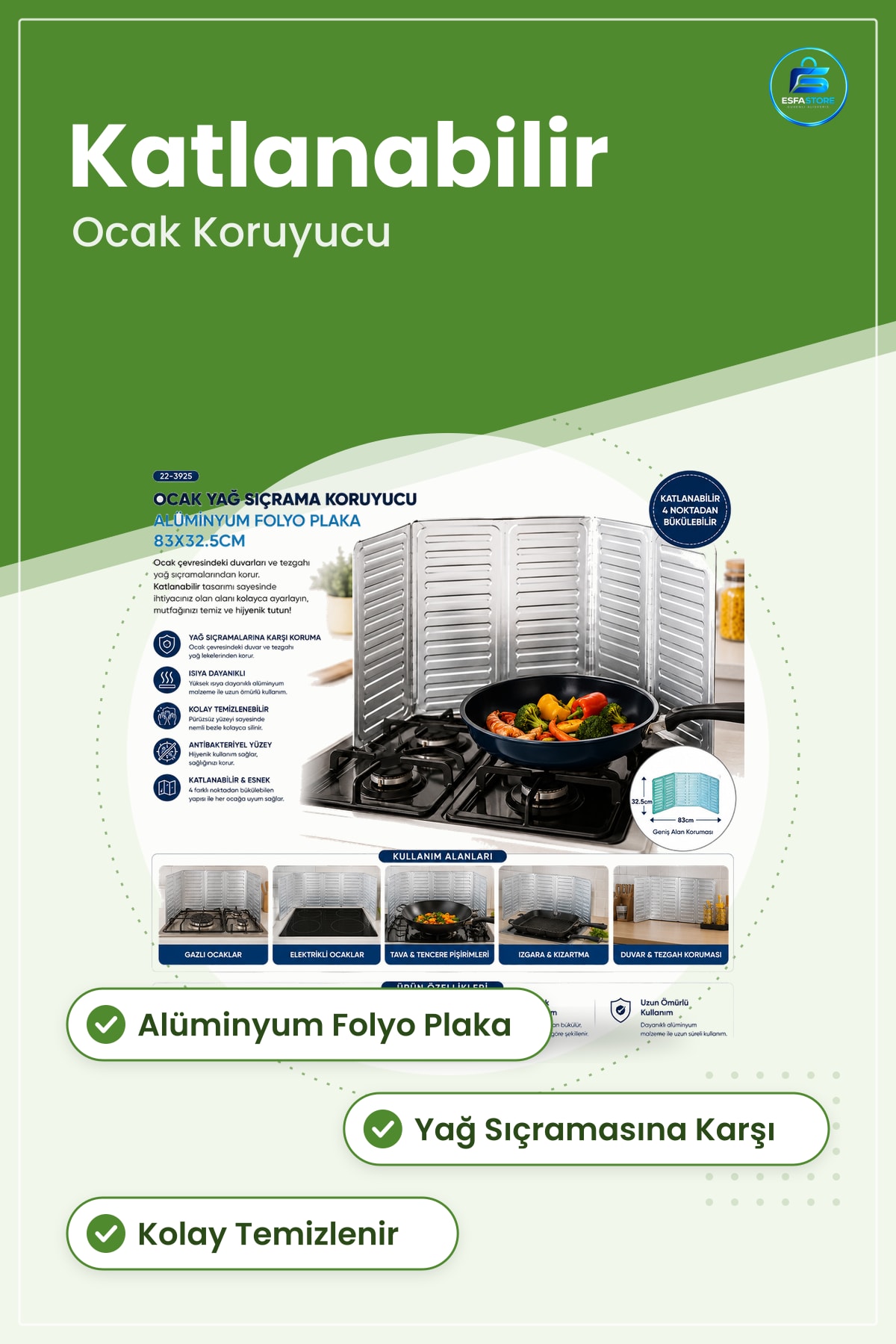 Alüminyum Folyo Ocak Yağ Sıçrama Koruyucu Plaka Katlanabilir Mutfak Tezgah Gazlı Siperliği