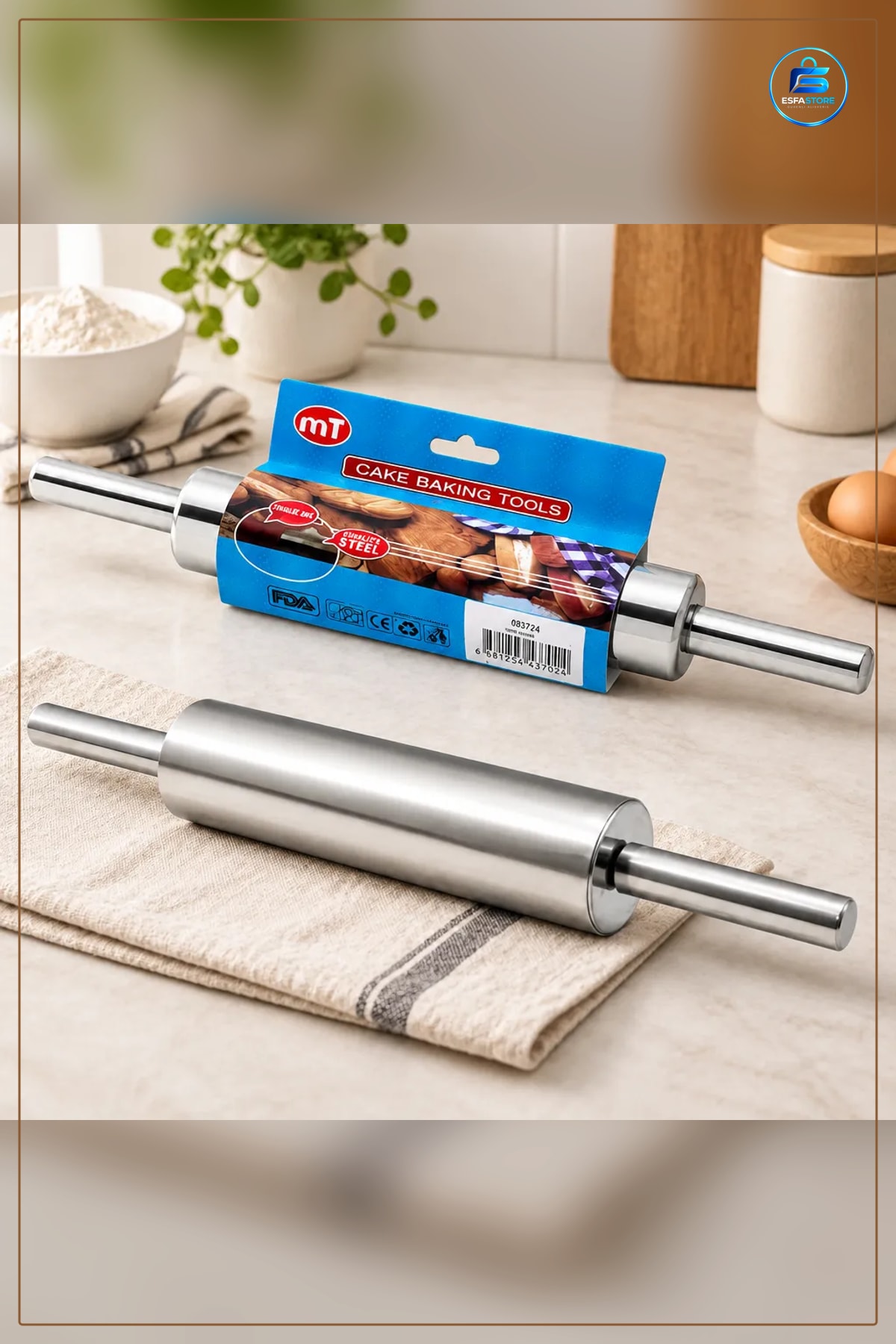 Çelik Hamur Merdane 21 cm Toplam 40 Paslanmaz Mutfak Açma Pasta Börek Milföy Hazırlık