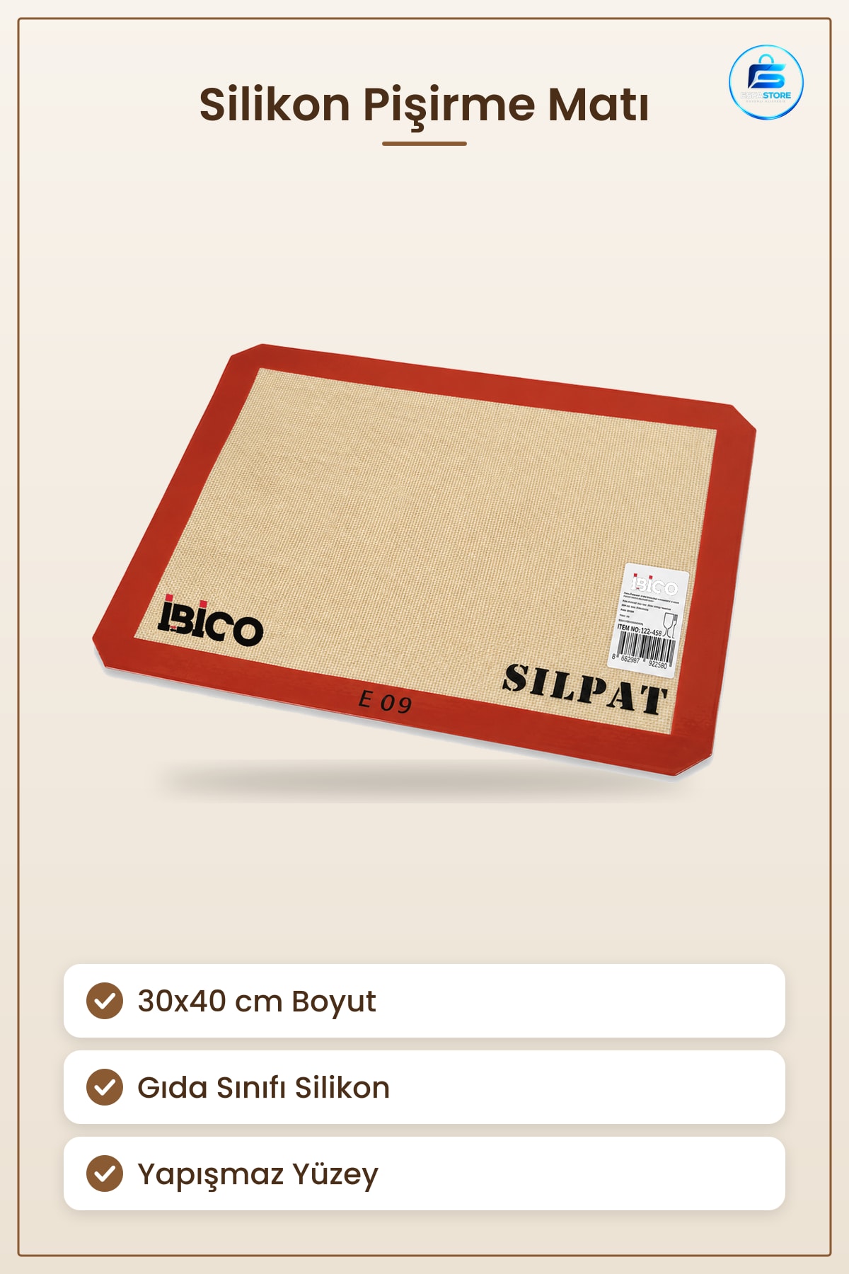 Silikon Fırın Pişirme Matı 30x40 cm Gıda Sınıfı Yapışmaz Kurabiye Kek Hamur Altlığı Mutfak