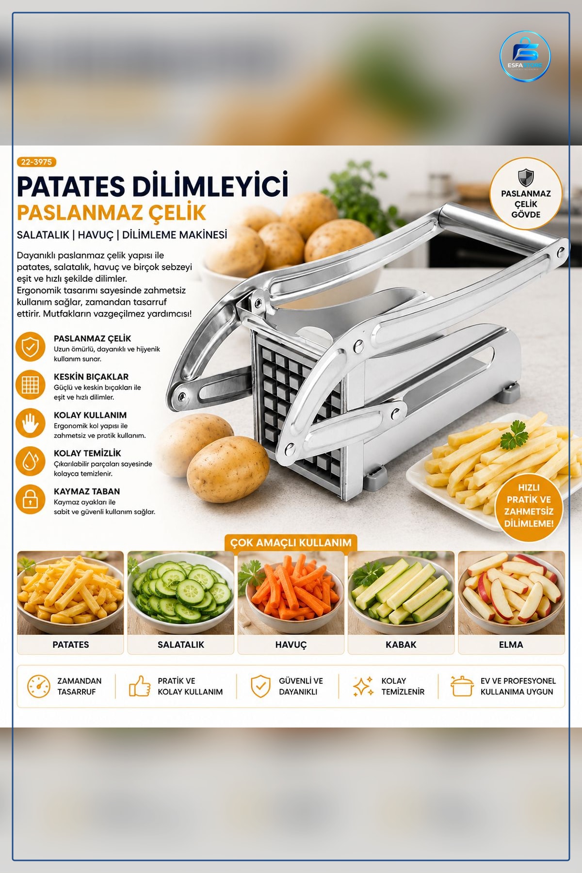 Doğrayıcı Patates Sebze Dilimleme Makinesi Tam Metal Üstten Kollu Manuel Paslanmaz Çelik Bıçaklı