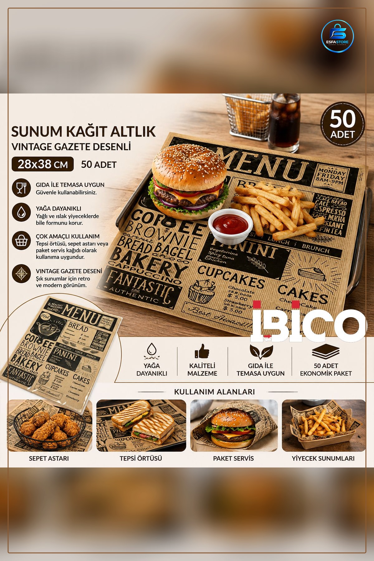 Amerikan Servisi Kağıt Altlık Sunum Restoran Kafe Catering Kullanımı Tek Kullanımlık