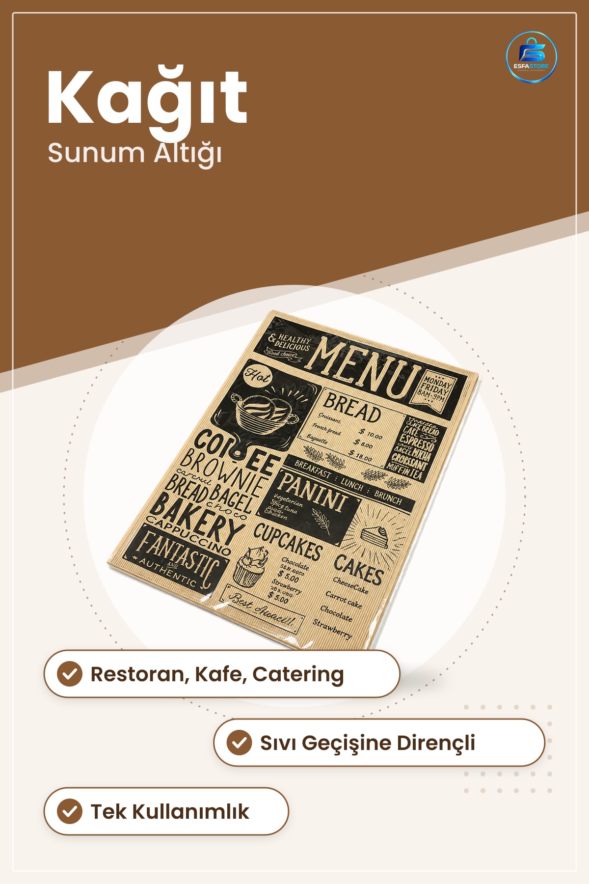 Amerikan Servisi Kağıt Altlık Sunum Restoran Kafe Catering Kullanımı Tek Kullanımlık