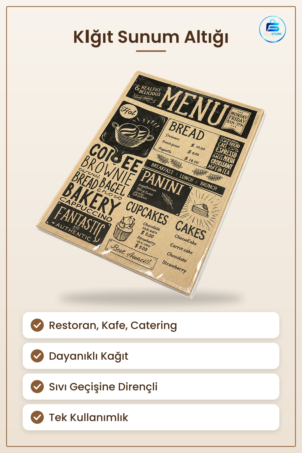 Amerikan Servisi Kağıt Altlık Sunum Restoran Kafe Catering Kullanımı Tek Kullanımlık