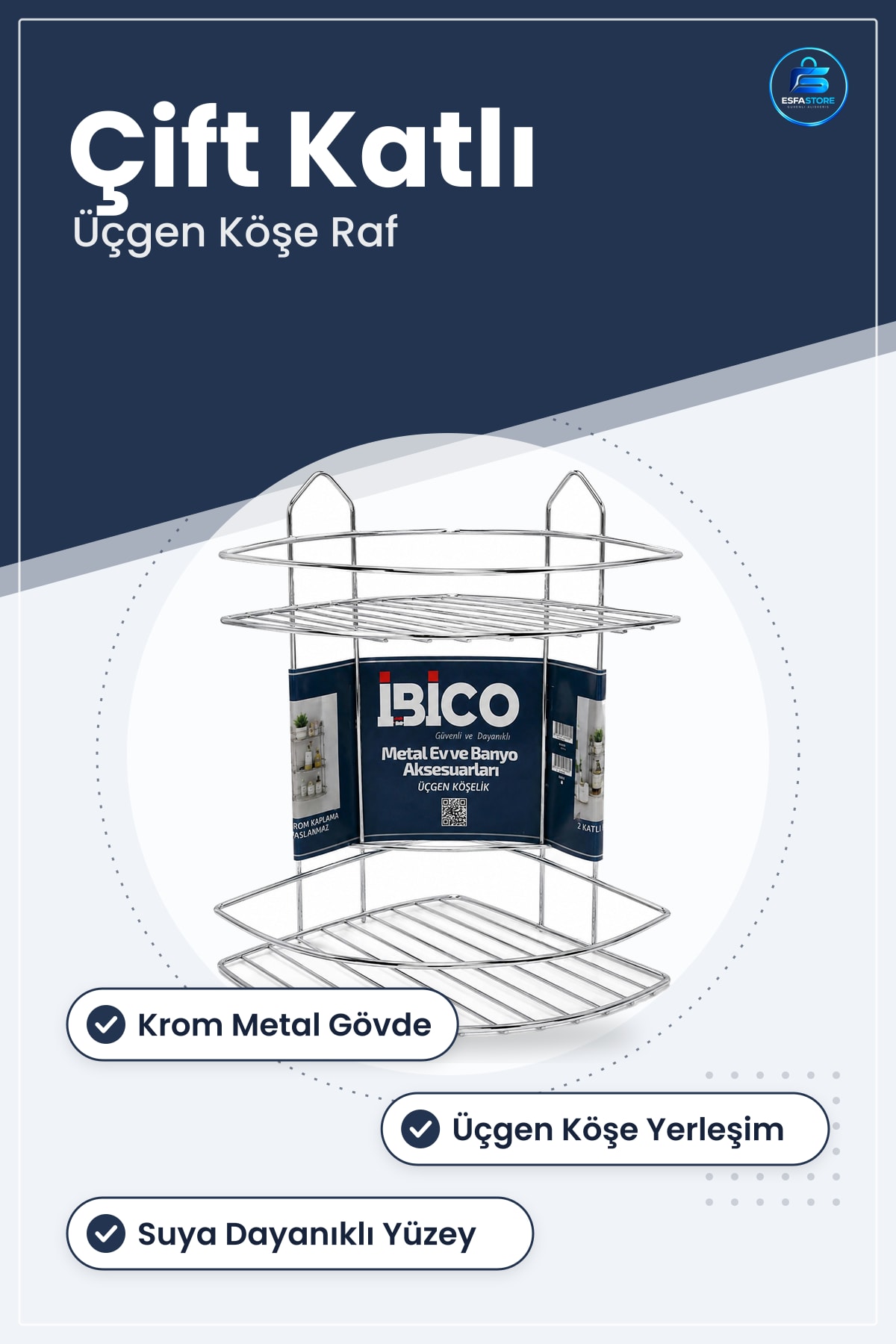 Çift Katlı Krom Metal Banyo Köşeliği Üçgen Duş Rafı Paslanmaz Kaplama Düzenleyici Köşe