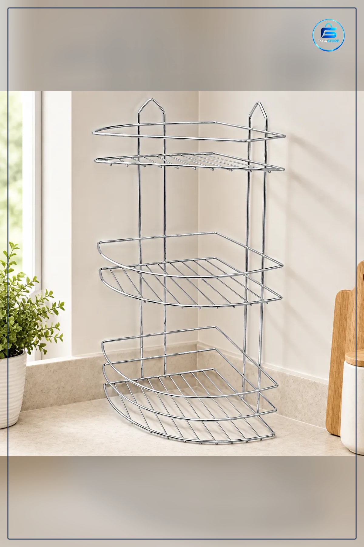 Üç Katlı Üçgen Metal Banyo Köşeliği Krom Düzenleyici Boy 48cm En 20cm Raf Arası 17cm