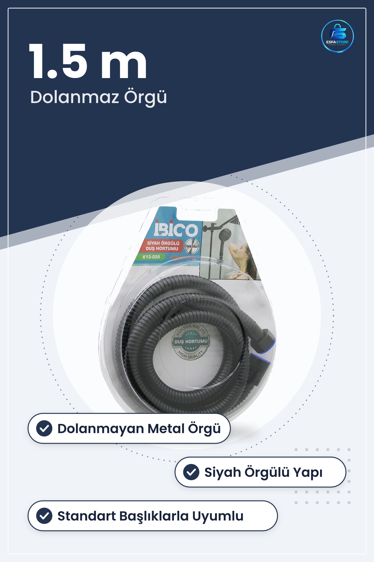 Duş Hortumu Siyah Örgülü 1.5 m Dolanmaz Metal Örgü Banyo Yenileme Parçası Esnek Bağlantı