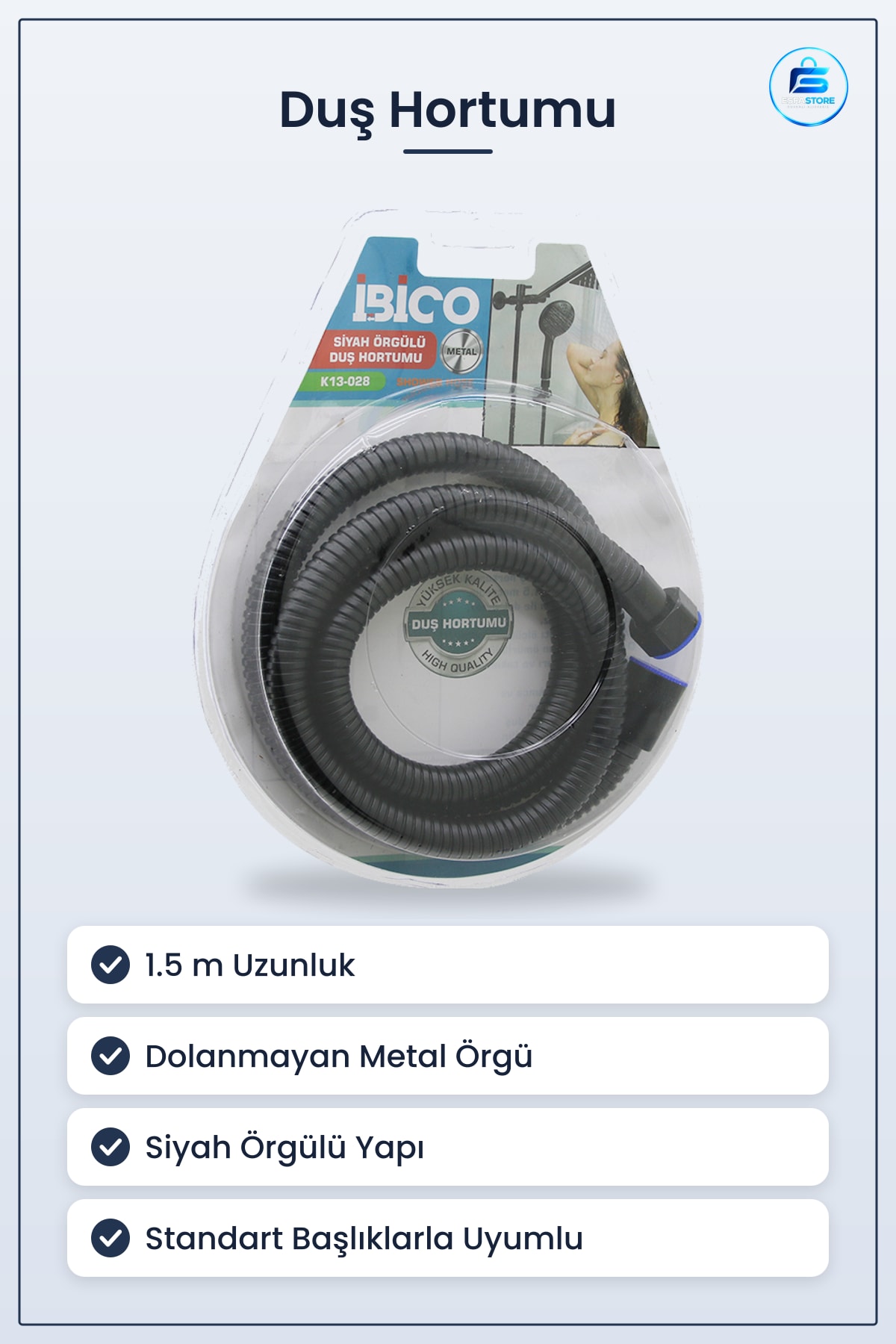 Duş Hortumu Siyah Örgülü 1.5 m Dolanmaz Metal Örgü Banyo Yenileme Parçası Esnek Bağlantı