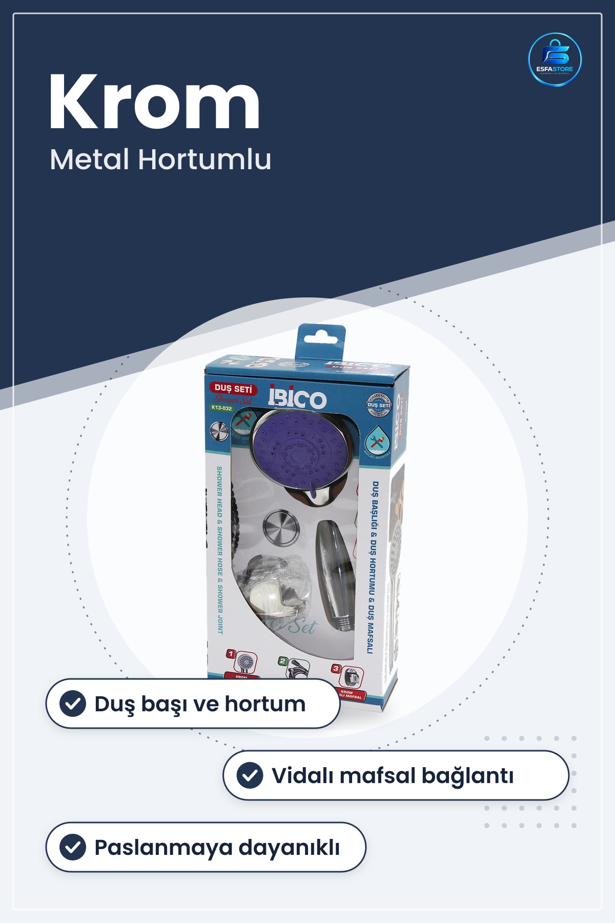 Krom Kaplama Duş Sistemi Metal Hortum Vidalı Mafsal Başlık Seti Banyo Paslanmaya Dayanıklı