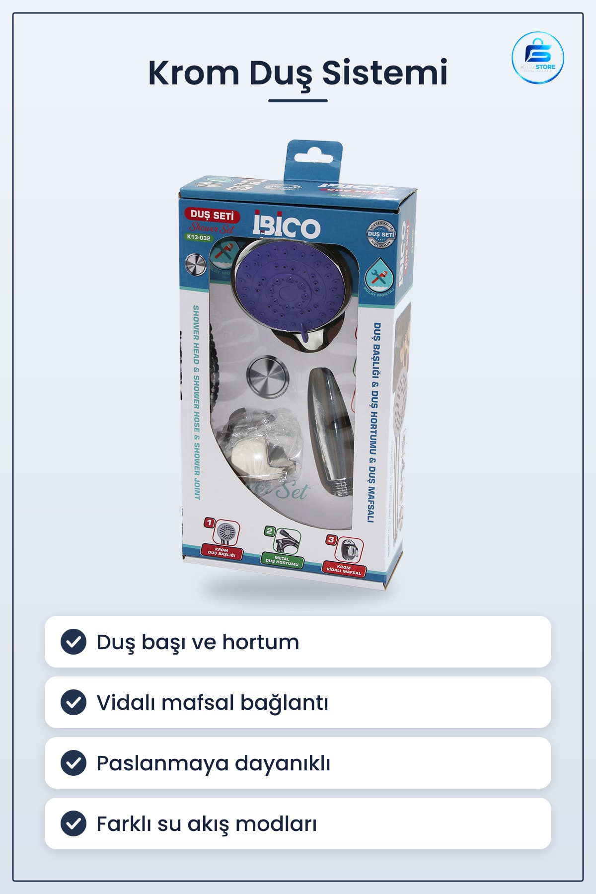 Krom Kaplama Duş Sistemi Metal Hortum Vidalı Mafsal Başlık Seti Banyo Paslanmaya Dayanıklı