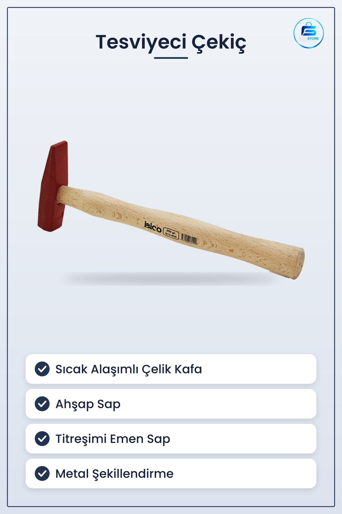 Tesviyeci Çekiç Ahşap Saplı Sıcak Alçaşımlı Dövme Çelik Kafa Atölye Metal Şekillendirme